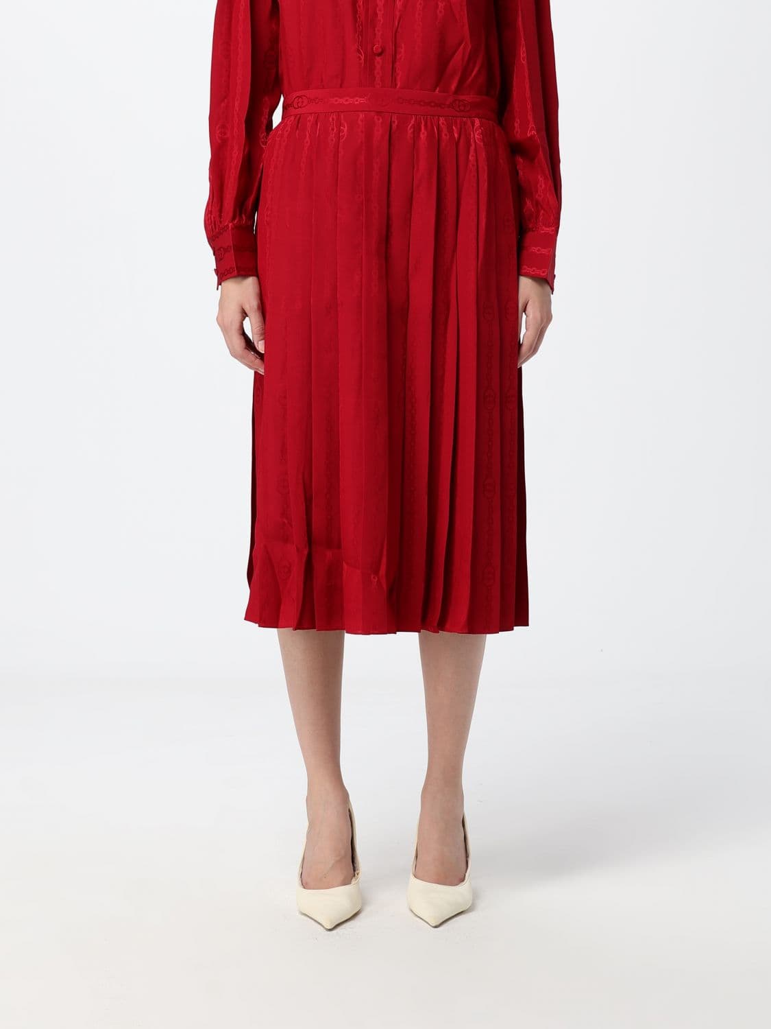 Gucci High-Waisted Pleated Silk Midi Skirt with GG Monogram and Side Slit