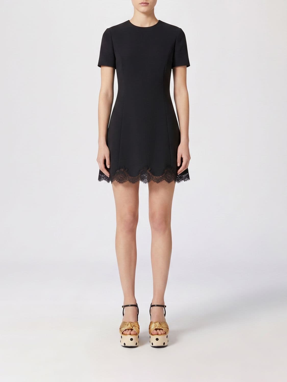 Valentino Lace-Insert Wool and Silk Cocktail Mini Dress