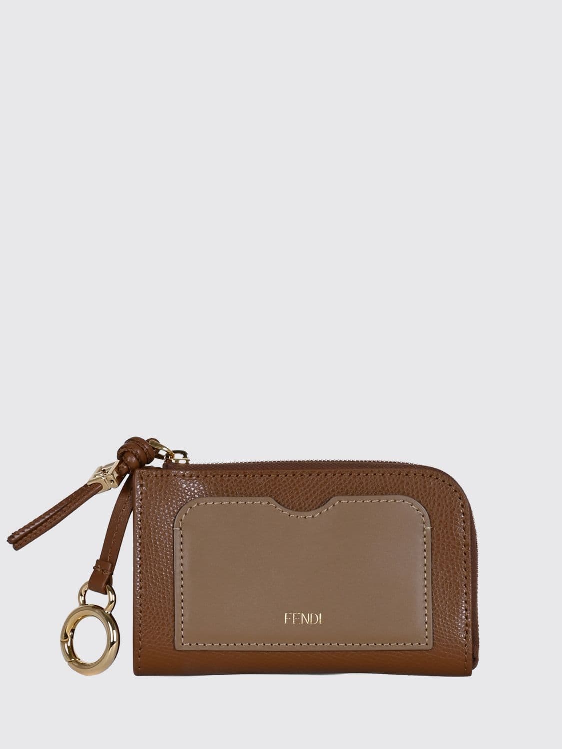 Fendi Bicolor Calfskin Zip Card Holder with Ring · OS
