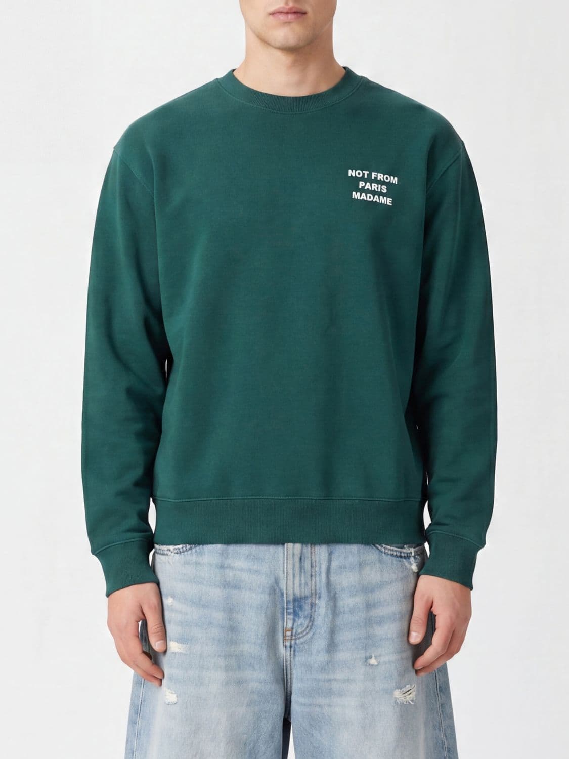 Drôle De Monsieur Crewneck Cotton Sweatshirt with Slogan Print