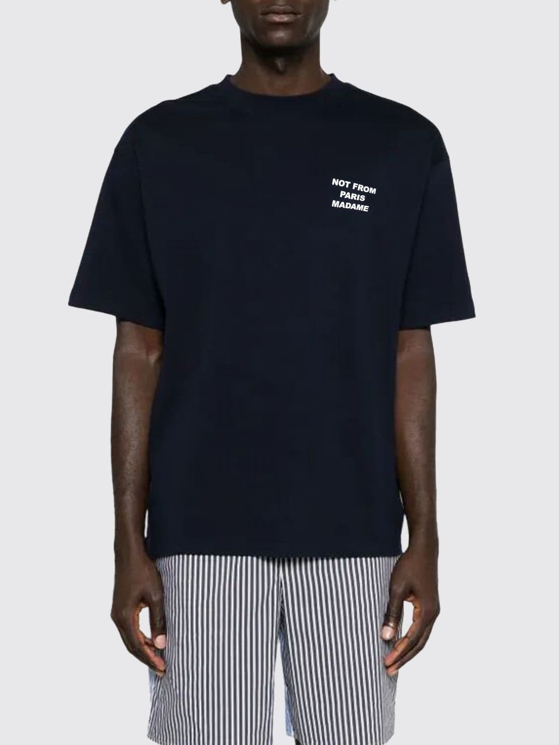Drôle De Monsieur Crewneck Cotton T-shirt with Logo and Slogan Print