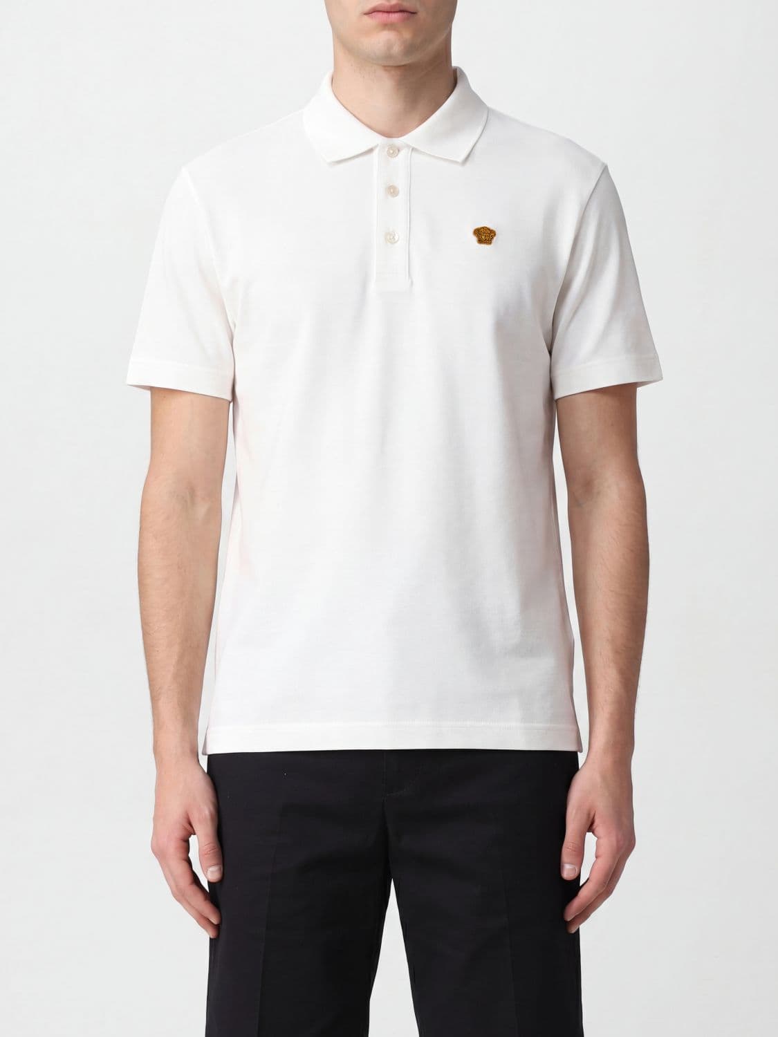 Versace Medusa Logo Cotton Polo Shirt with Ribbed Collar