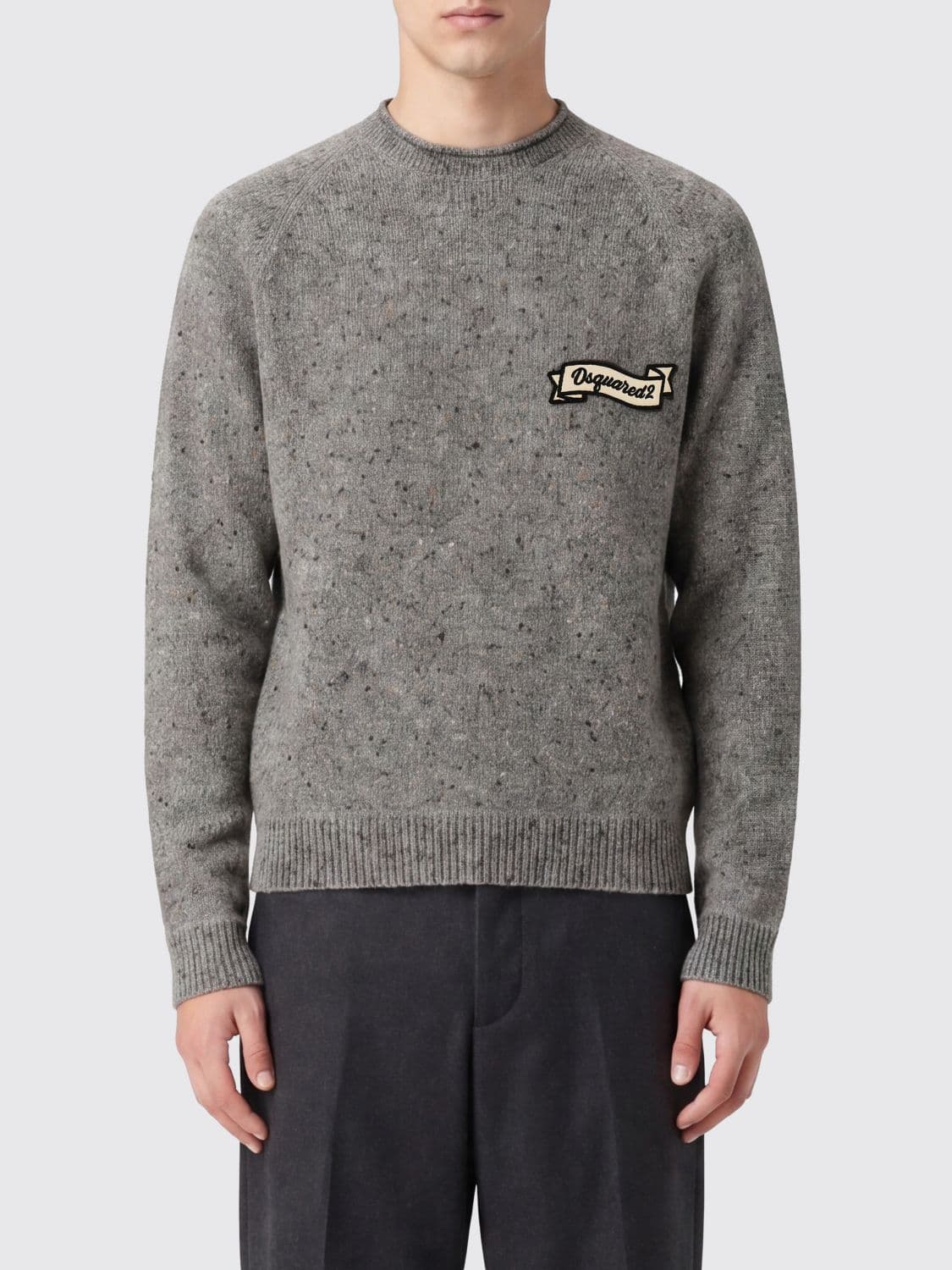 Dsquared2 College Style Wool Blend Crew Neck Jumper with Embroidered Logo