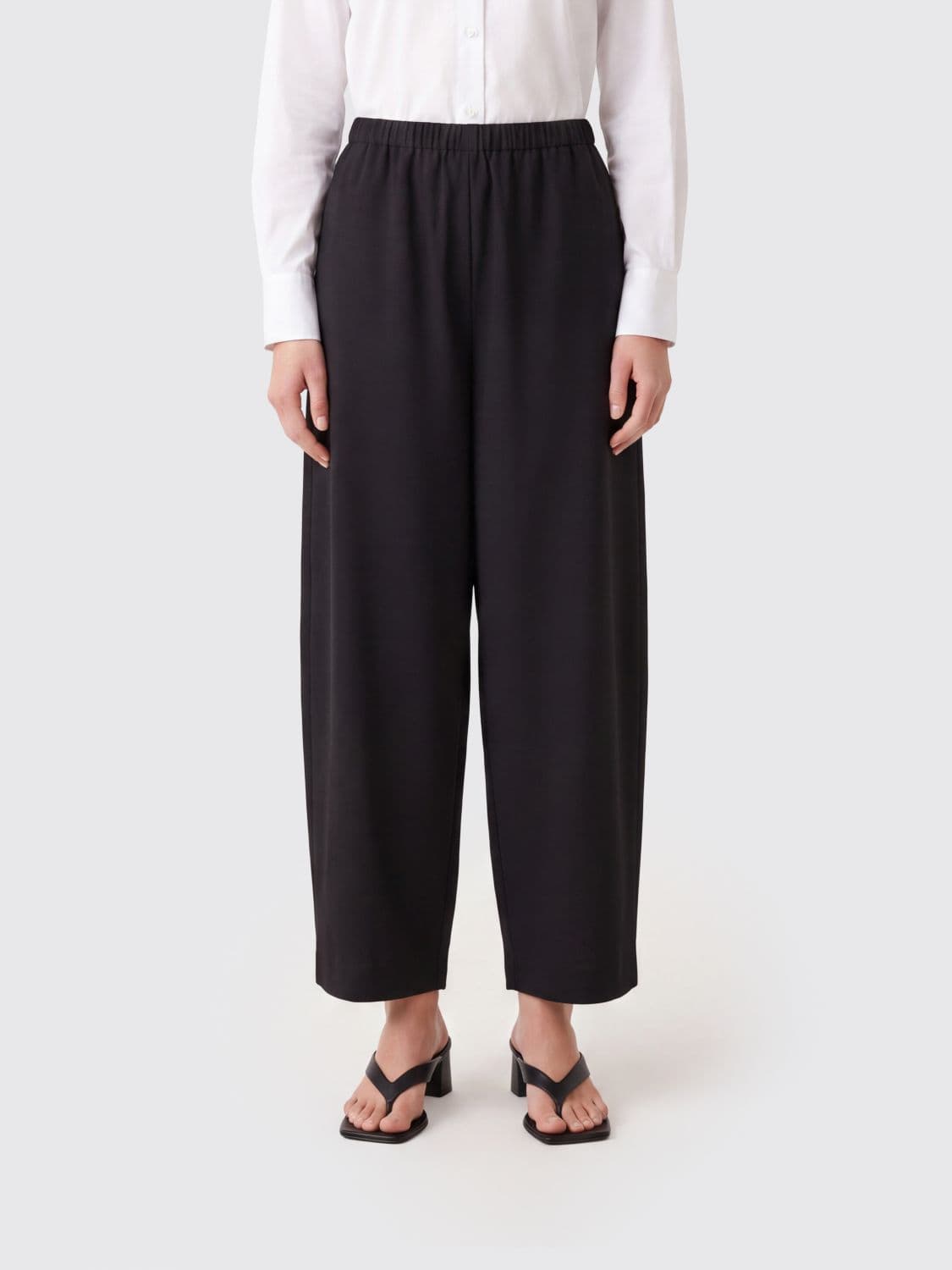 Khaite High-Waisted Wide Leg Virgin Wool Joggers with Drawstring