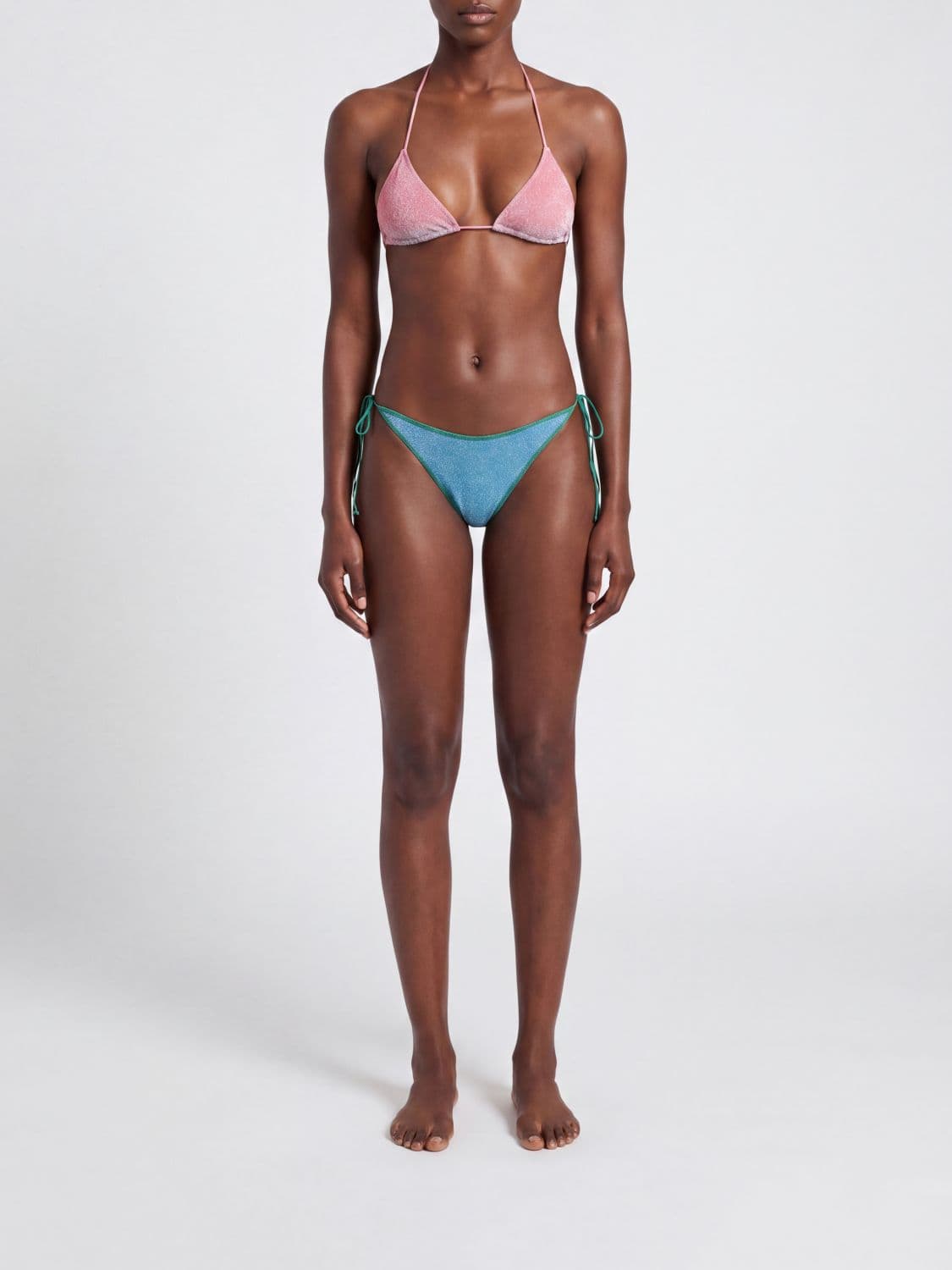 Oséree Green Zebra-Print Triangle Bikini in Lurex