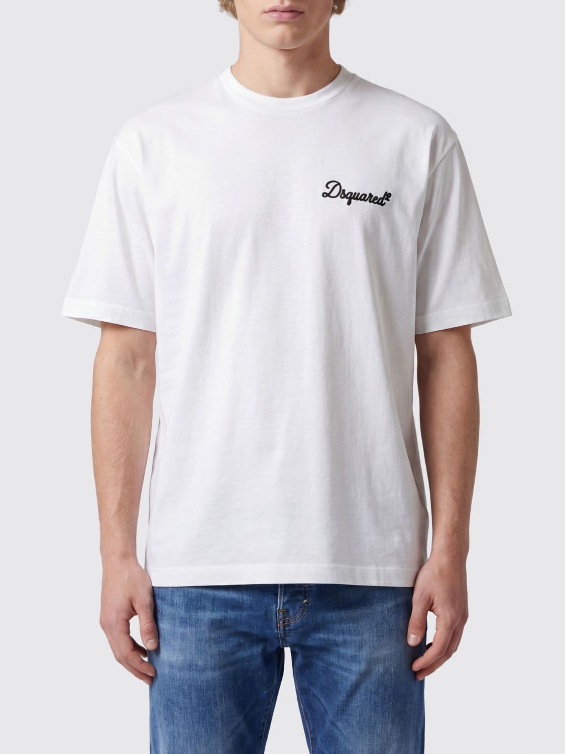 Dsquared2 Crewneck Cotton T-shirt with Contrasting Front Logo Print