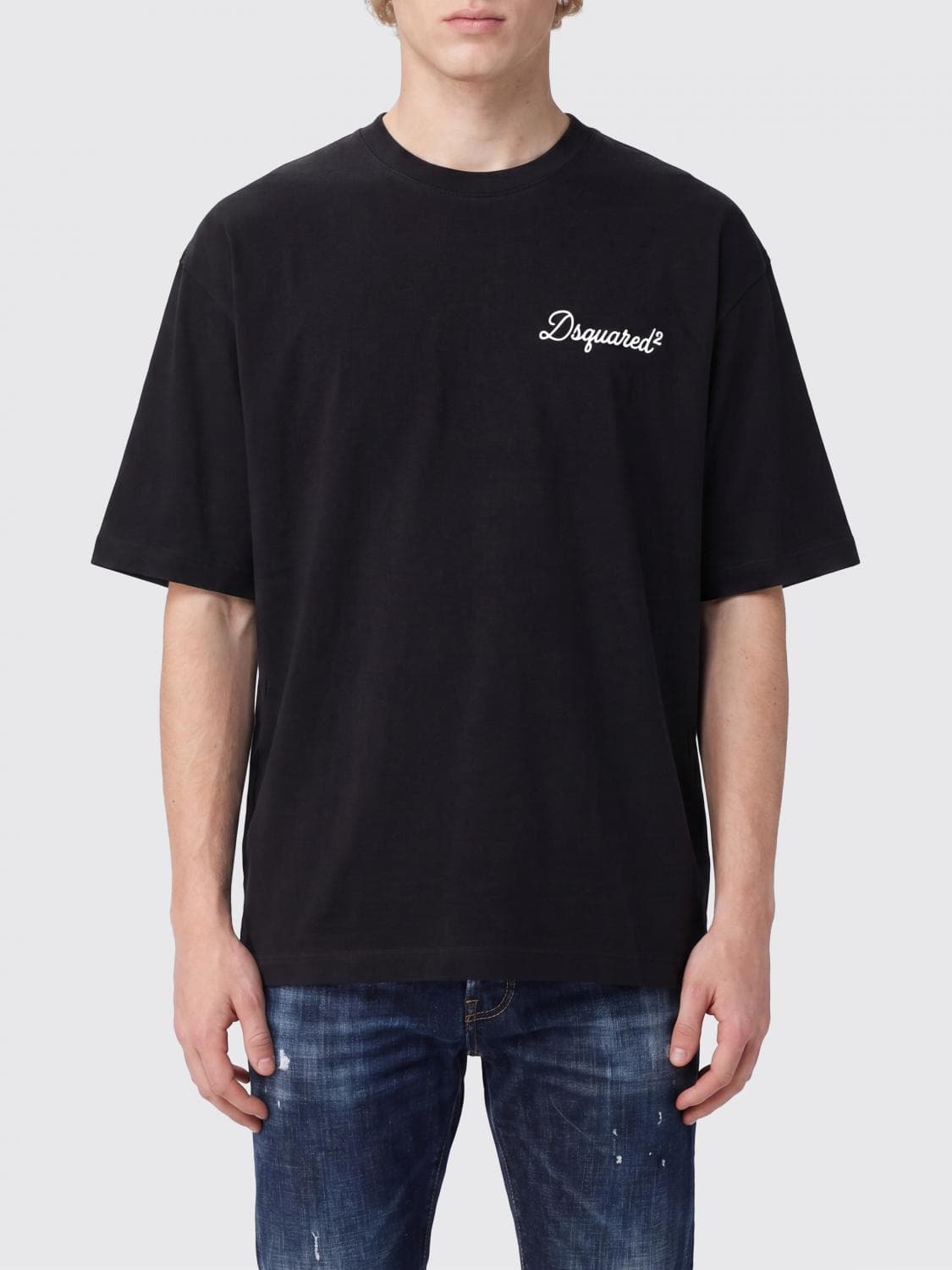 Dsquared2 Crewneck Cotton T-shirt with Contrasting Front Logo Print
