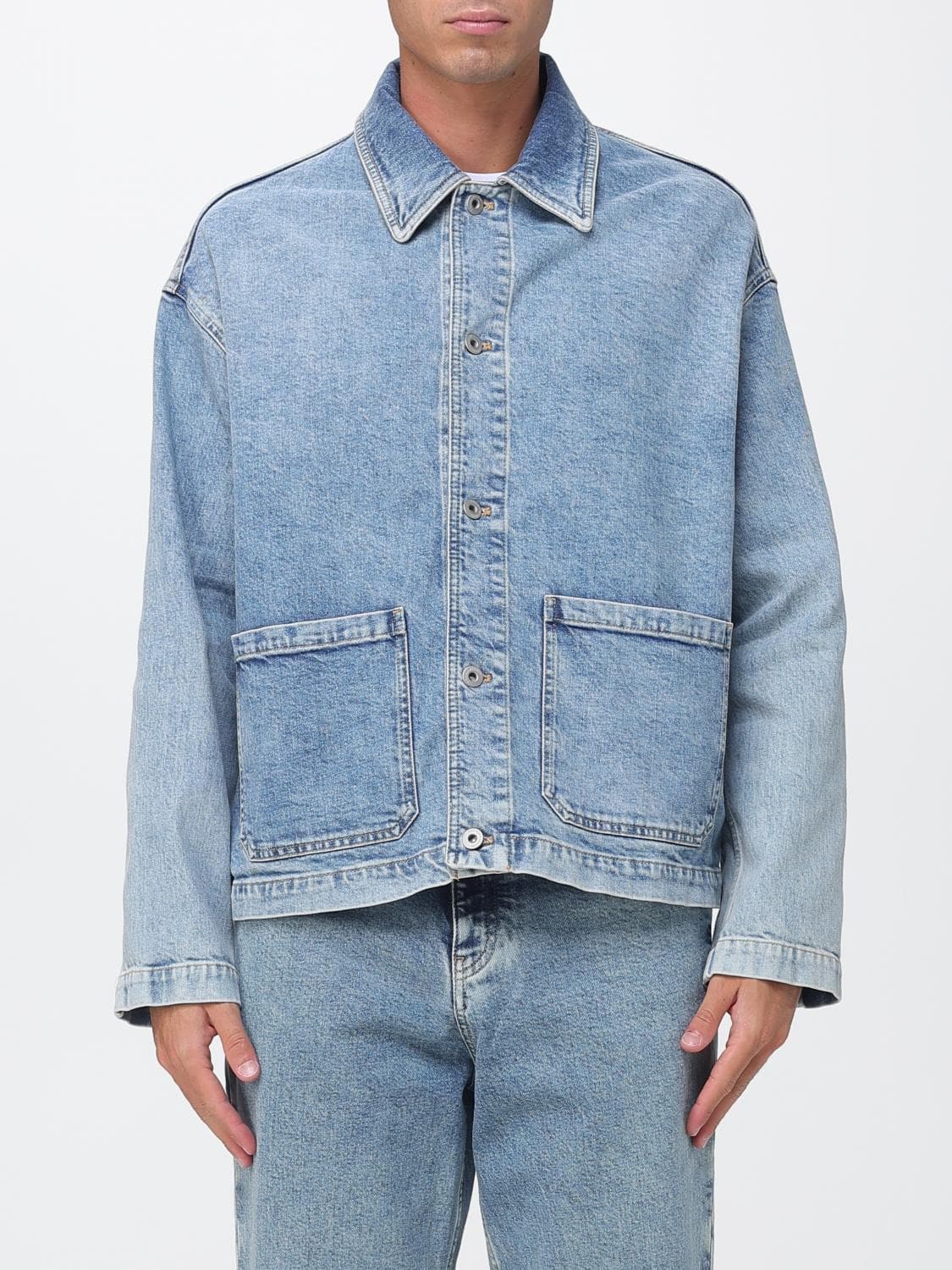 Emporio Armani Relaxed Fit Cotton Denim Shirt Jacket with Patch Pockets