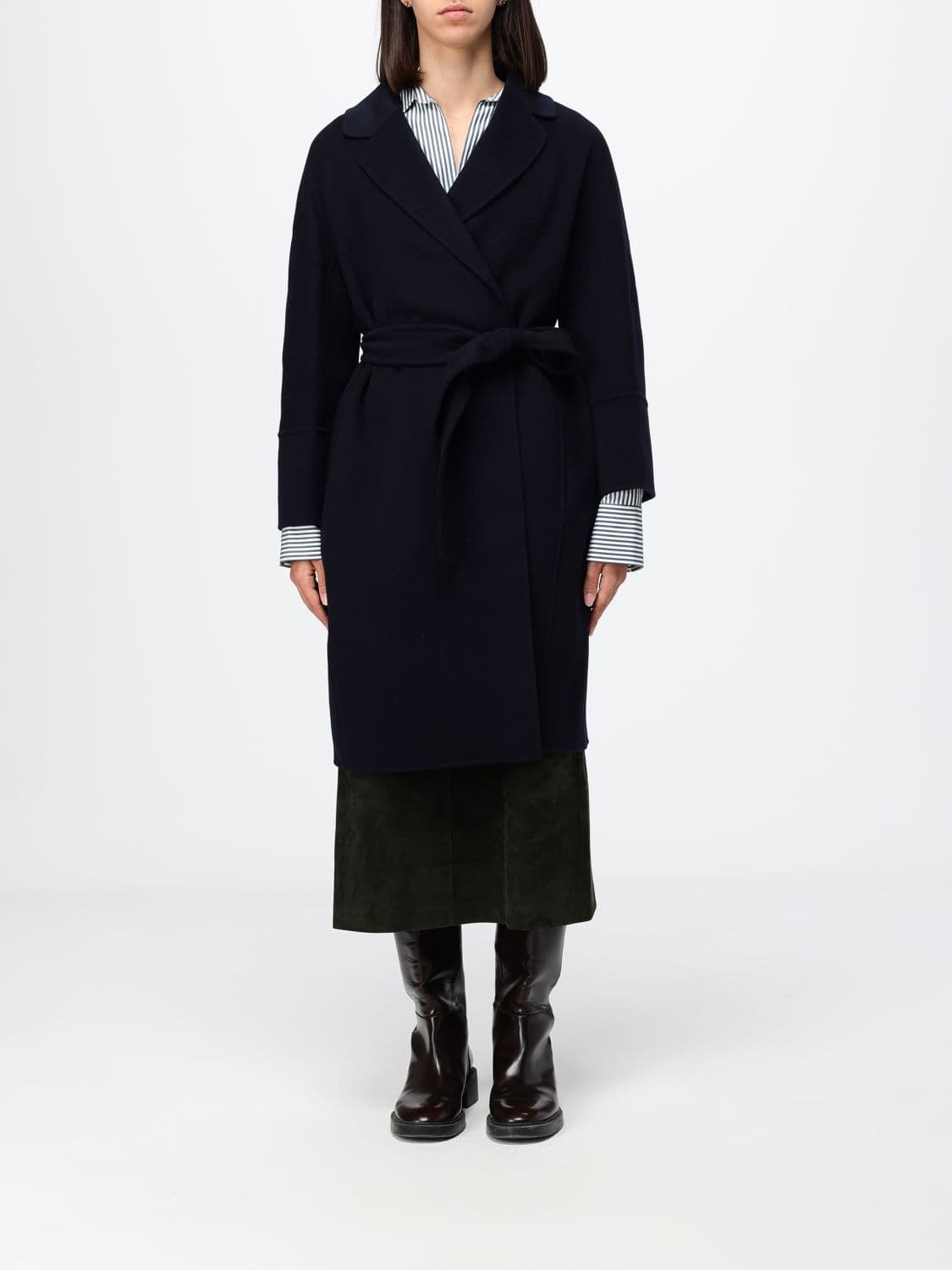 's Max Mara Knee-Length Robe Coat in Pure Virgin Wool