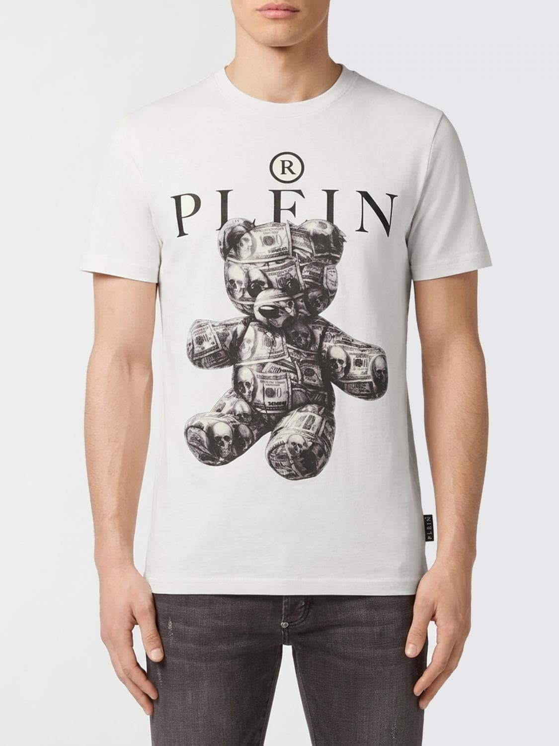 Philipp Plein Teddy Bear Print Cotton T-Shirt with Contrast Logo