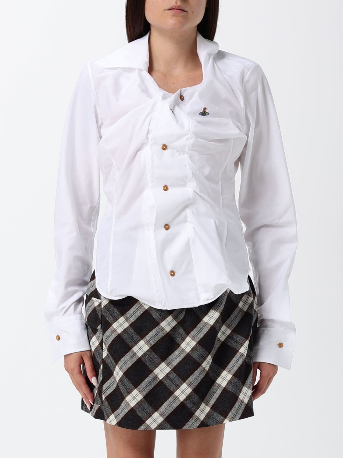 Vivienne Westwood Asymmetrical Cotton Poplin Shirt with Orb Logo