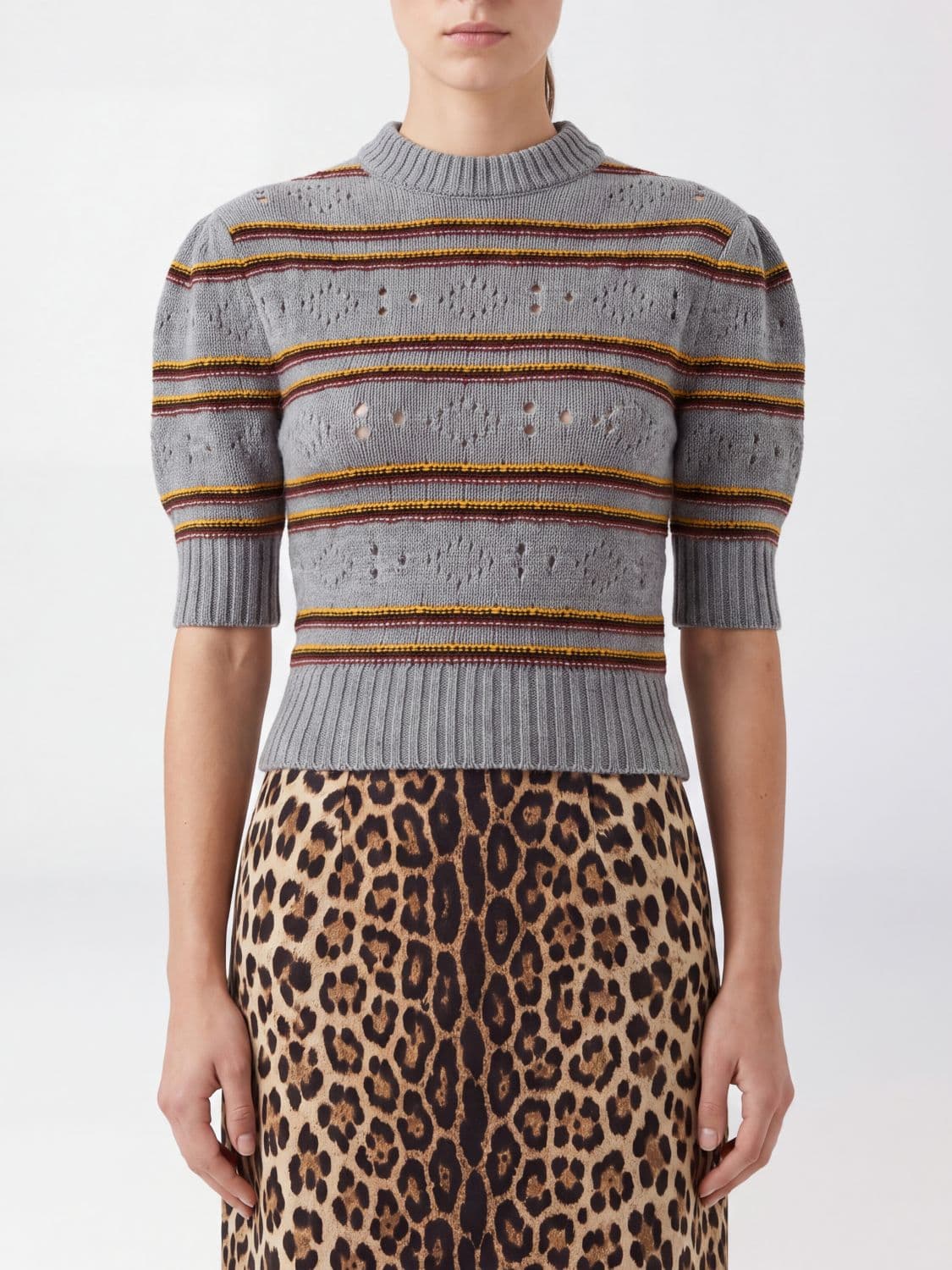 Marni Striped Pure Cashmere Jumper with Puff Sleeves