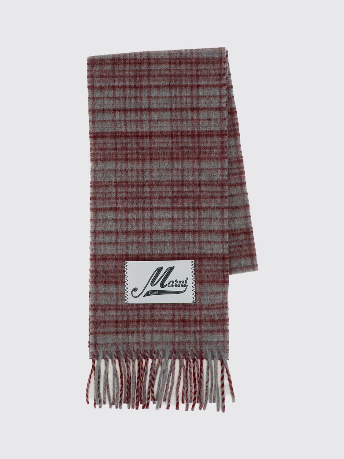 Marni Check-Pattern Virgin Wool and Alpaca-Blend Scarf with Logo Patch · OS