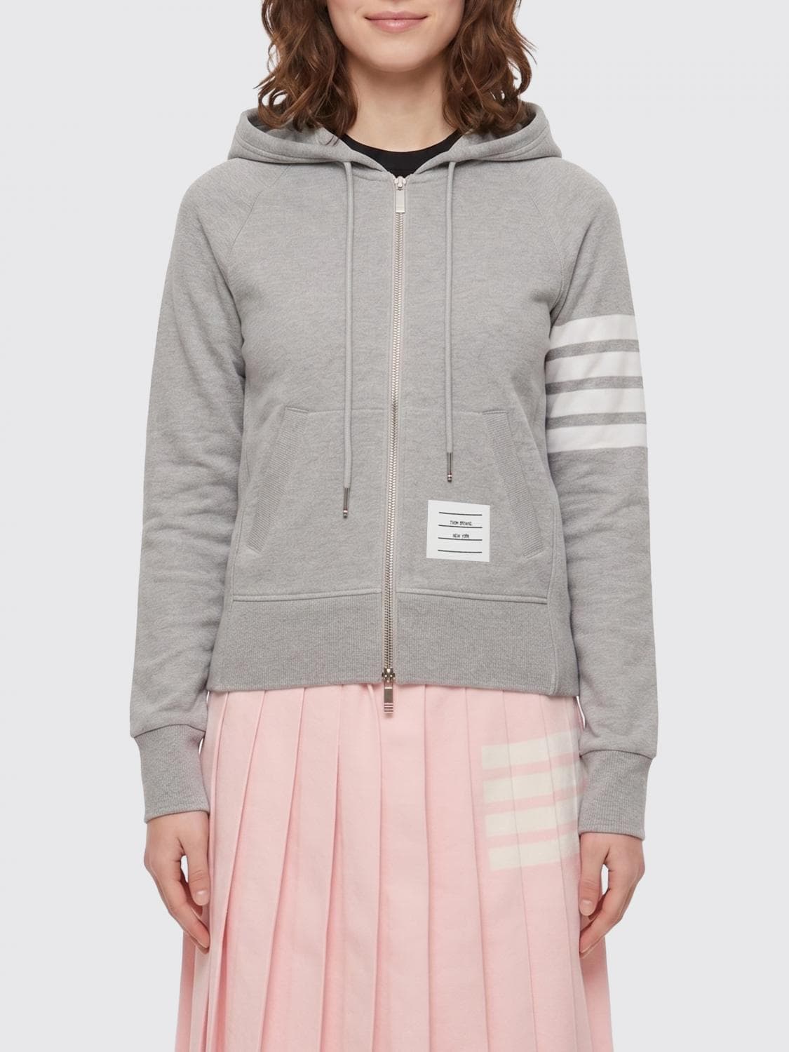 Thom Browne 4-Bar Stripe Zipped Cotton Hoodie with Drawstring Hood · 40