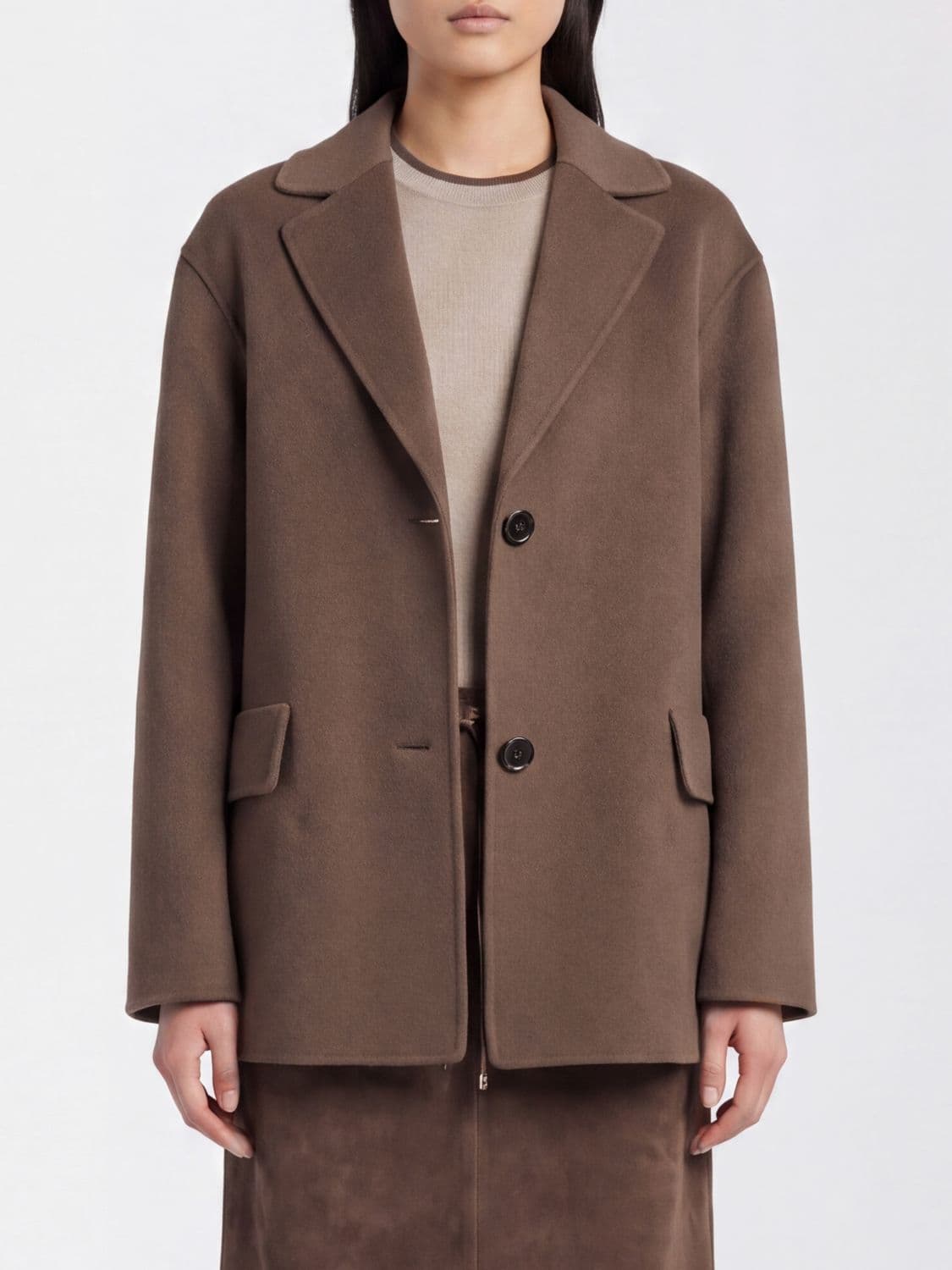 's Max Mara Short Single-Breasted Coat in Pure Virgin Wool with Lapel Collar