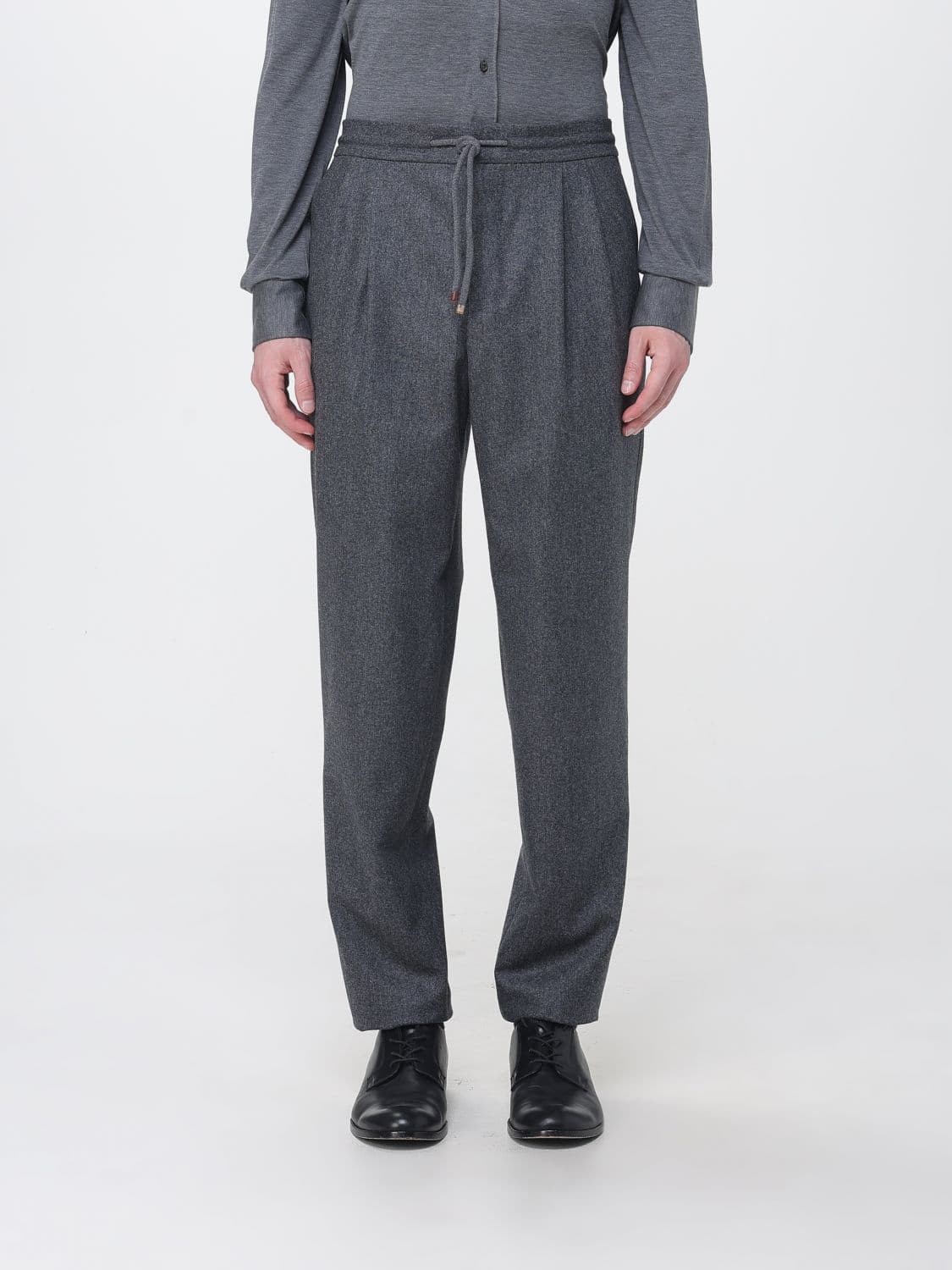 Brunello Cucinelli Virgin Wool Slim Fit Trousers with Drawstring Waist