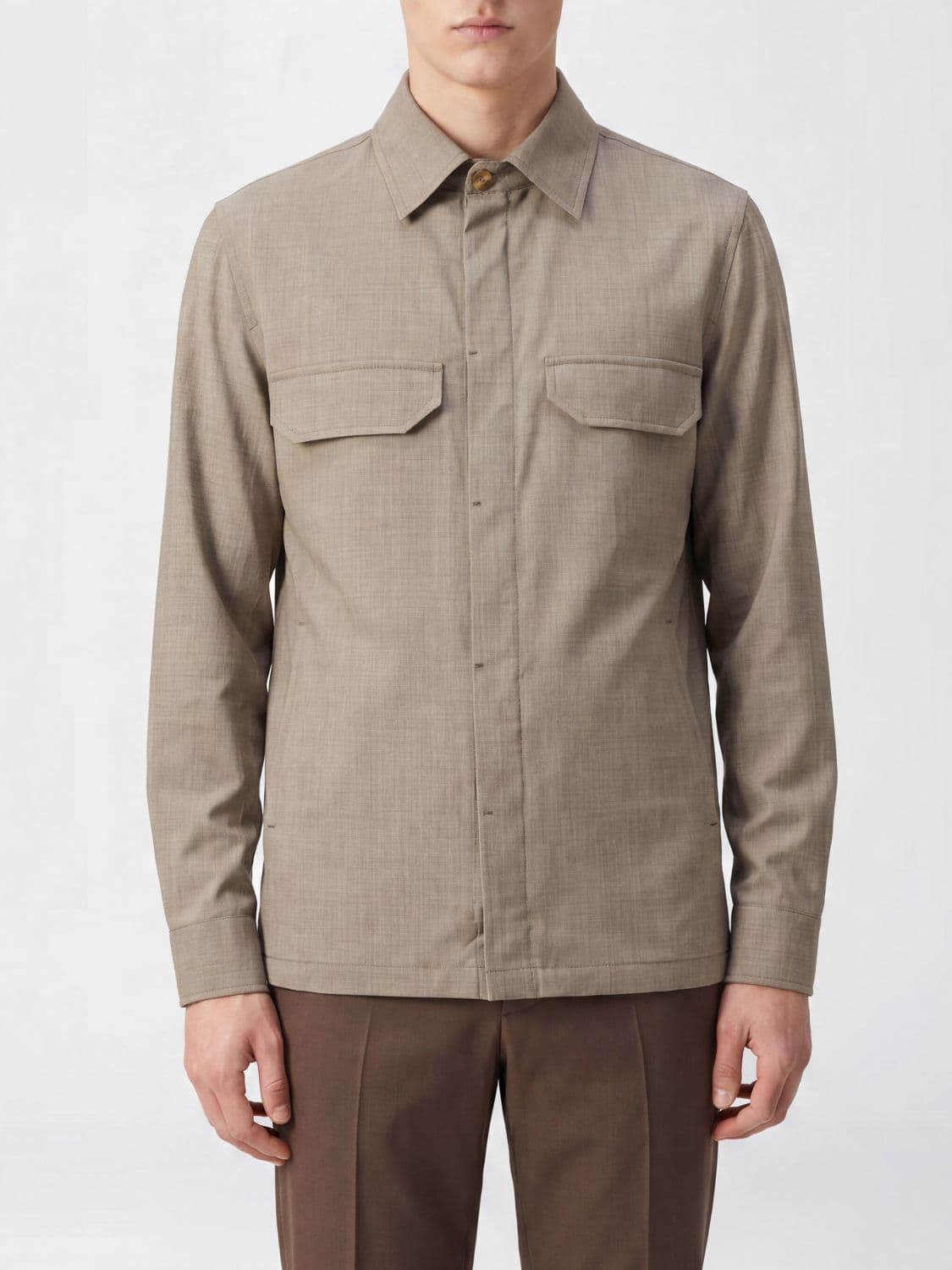 Briglia 1949 Shirt Jacket in a Cotton Blend with Flap Pockets and Hidden Buttons