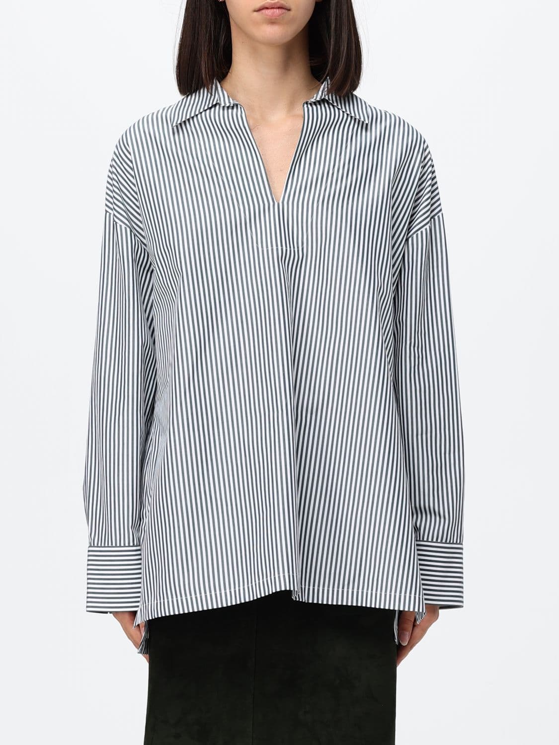 's Max Mara Striped Cotton V-Neck Relaxed Fit Blouse