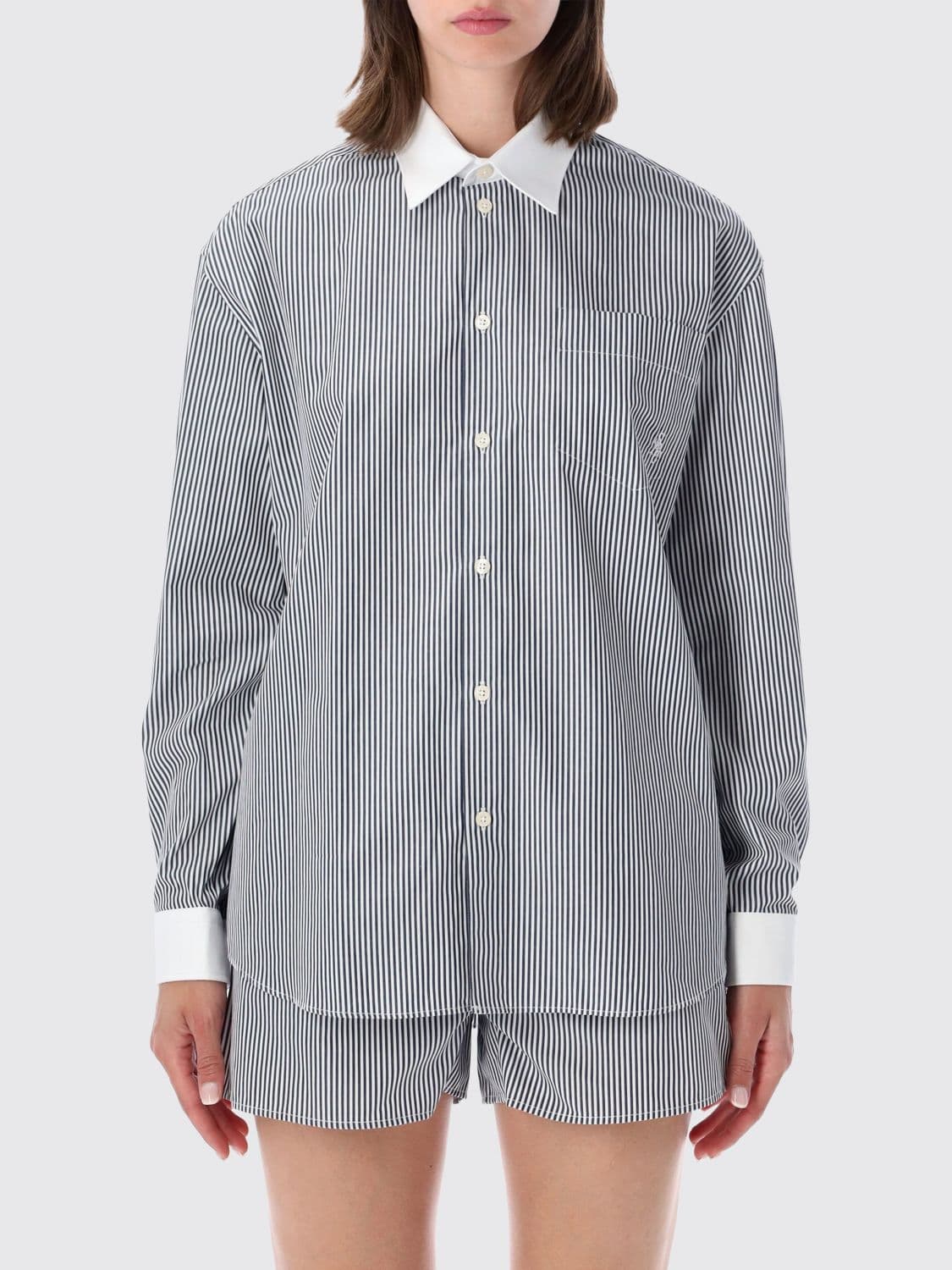 Sporty & Rich Striped Cotton Shirt with Relaxed Fit and French Collar · M