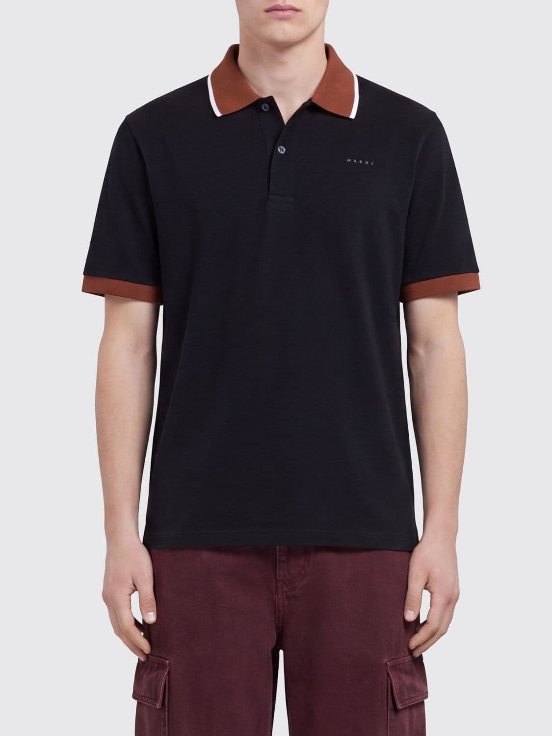 Marni Cotton Polo Shirt with Contrasting Trims and Striped Collar