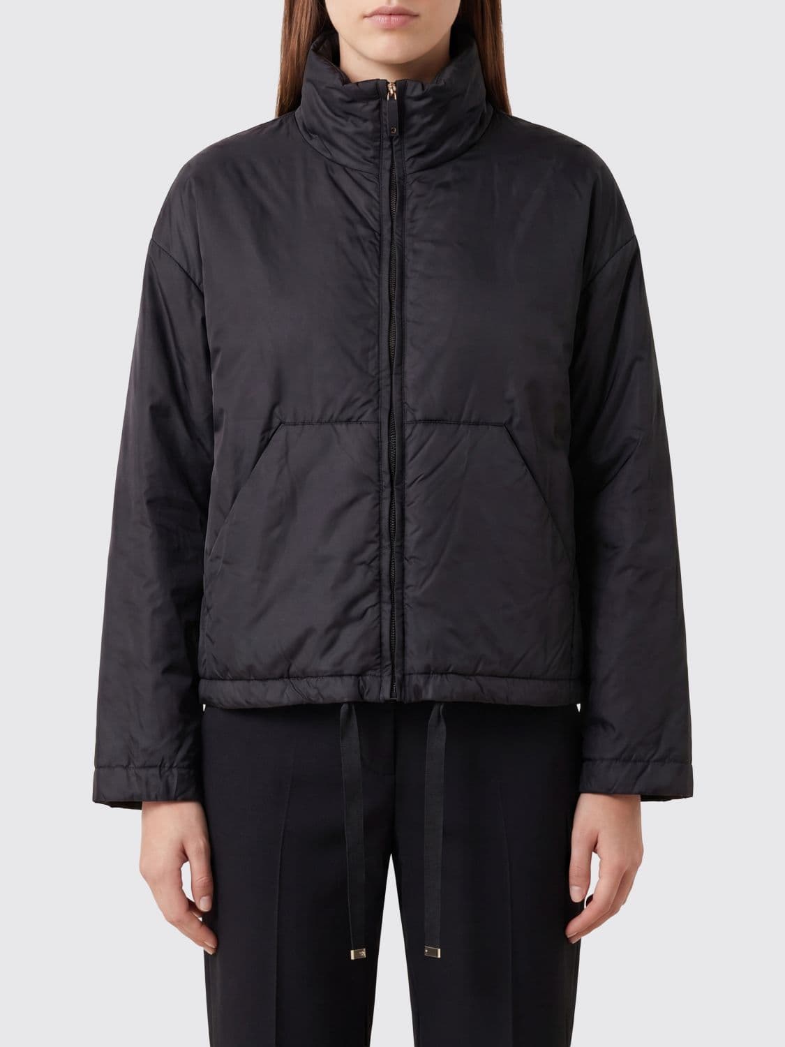 Max Mara The Cube Short Down Jacket in Technical Fabric with High Neck and Drawstring Hem