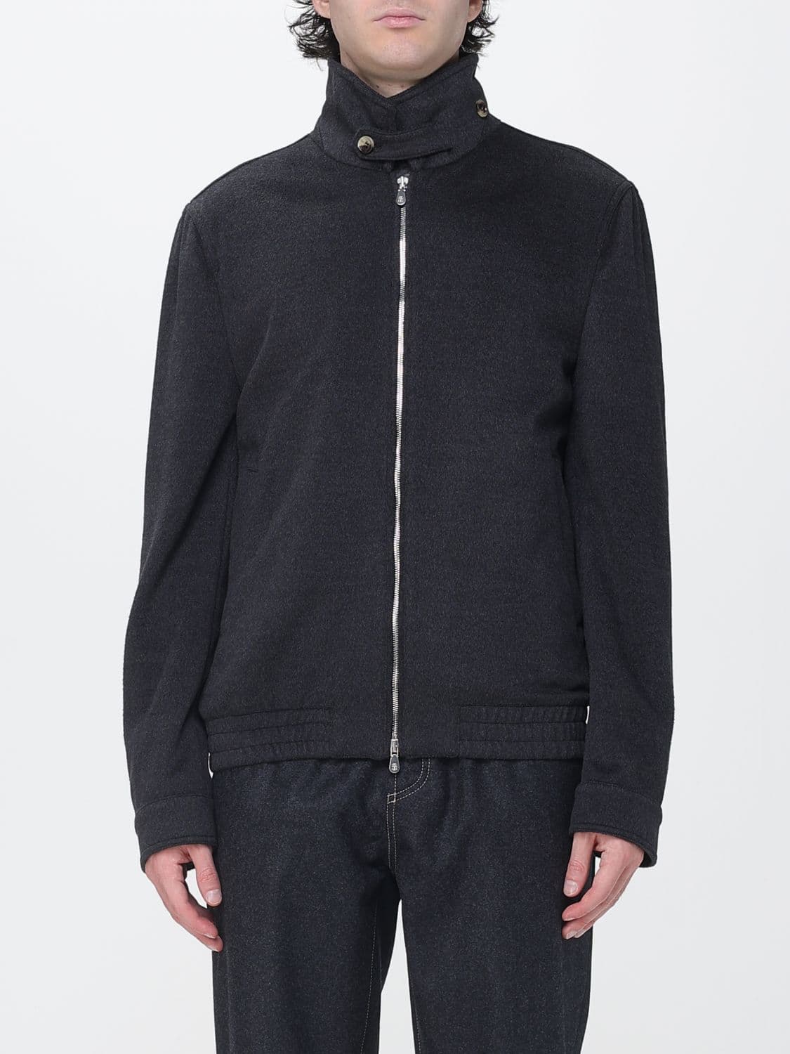 Brunello Cucinelli Wool Bomber Jacket with High Neck and Zip Closure