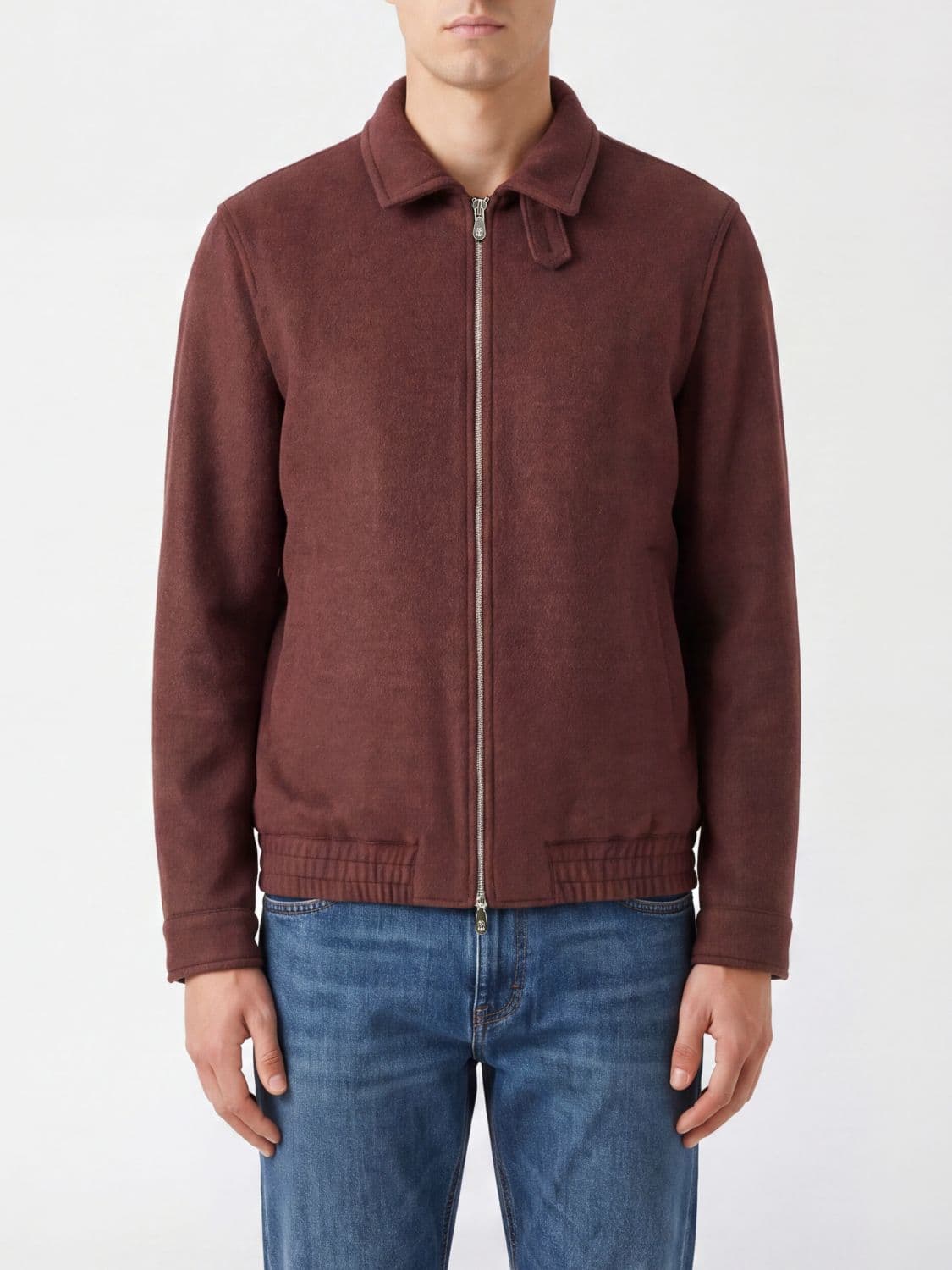 Brunello Cucinelli Wool Bomber Jacket with High Neck and Zip Closure