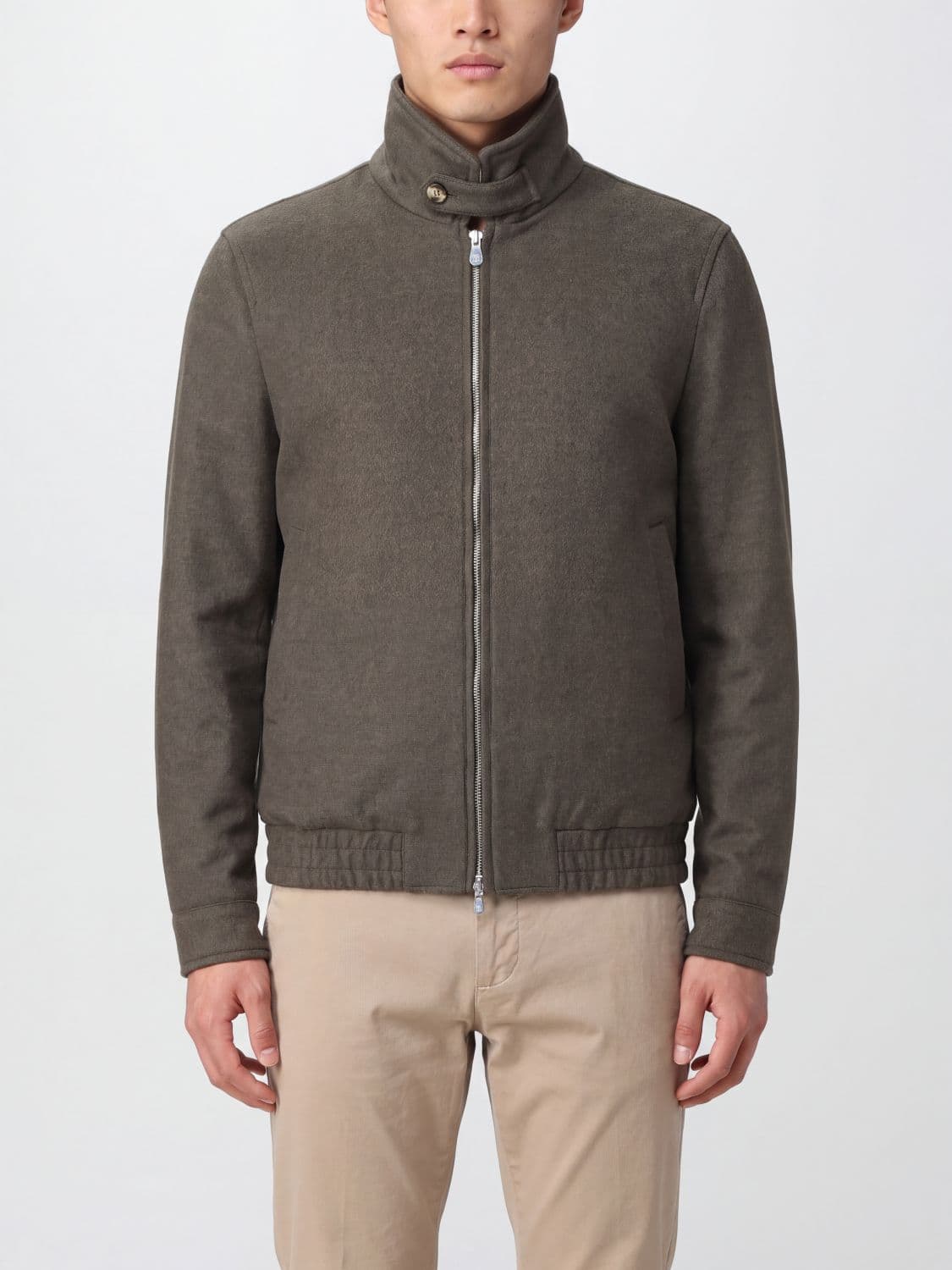 Brunello Cucinelli Wool Bomber Jacket with High Neck and Zip Closure