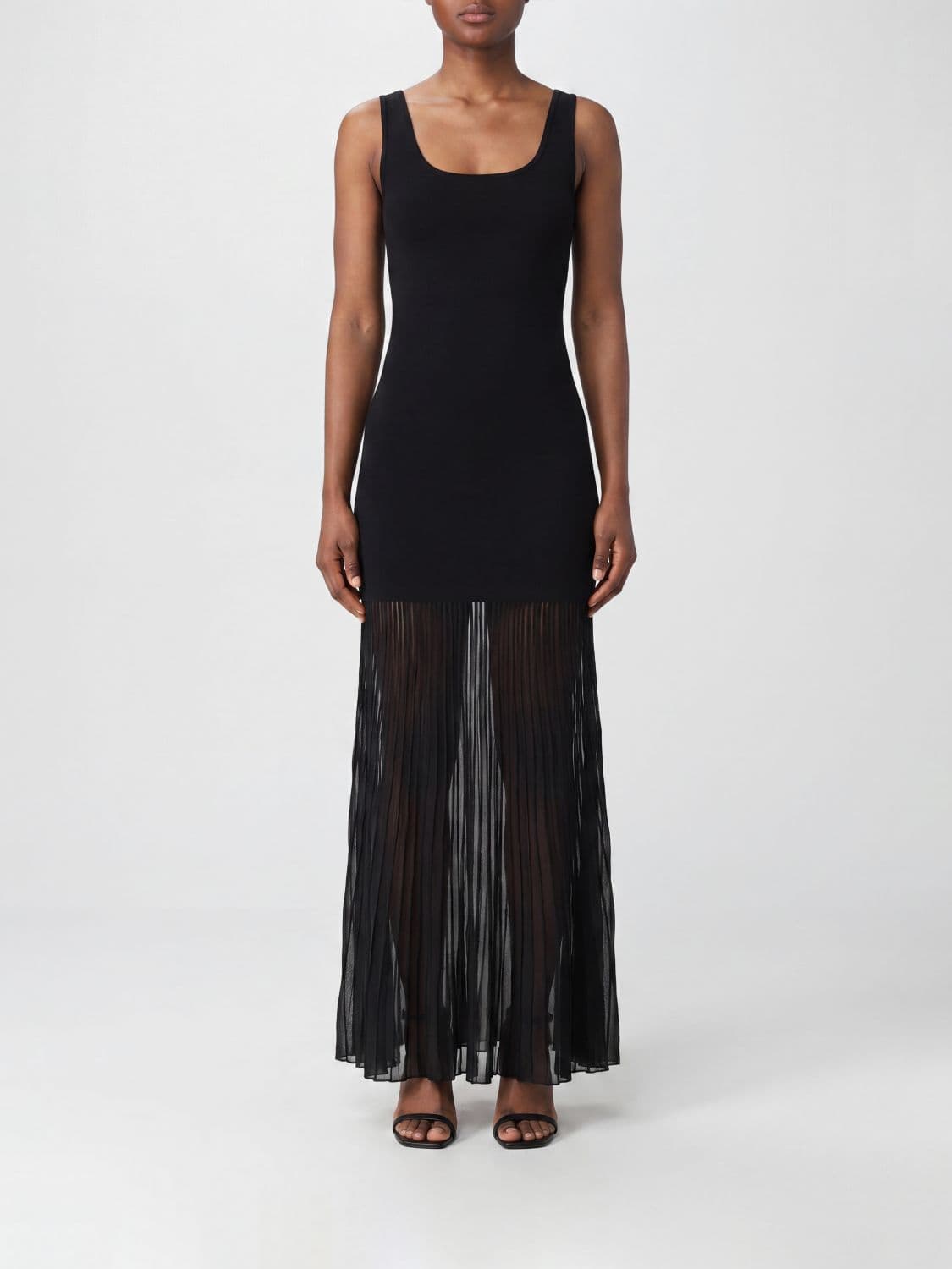 Michael Kors Long Square-Neck Pleated Sheath Gown