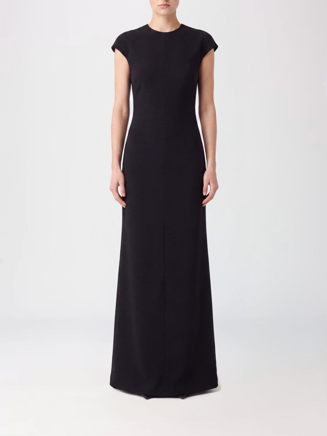 Jil Sander Long Virgin Wool Dress with Short Sleeves and Back Slit