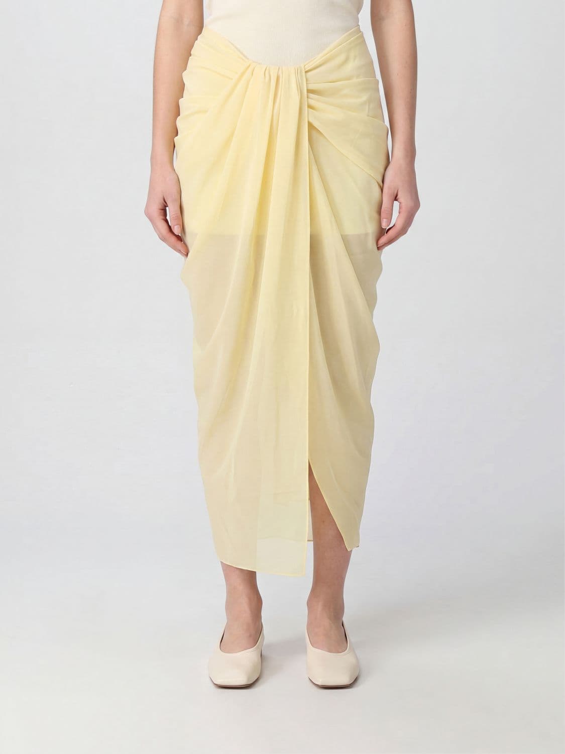 Jacquemus Draped Jersey Pencil Midi Skirt with Asymmetric Hem