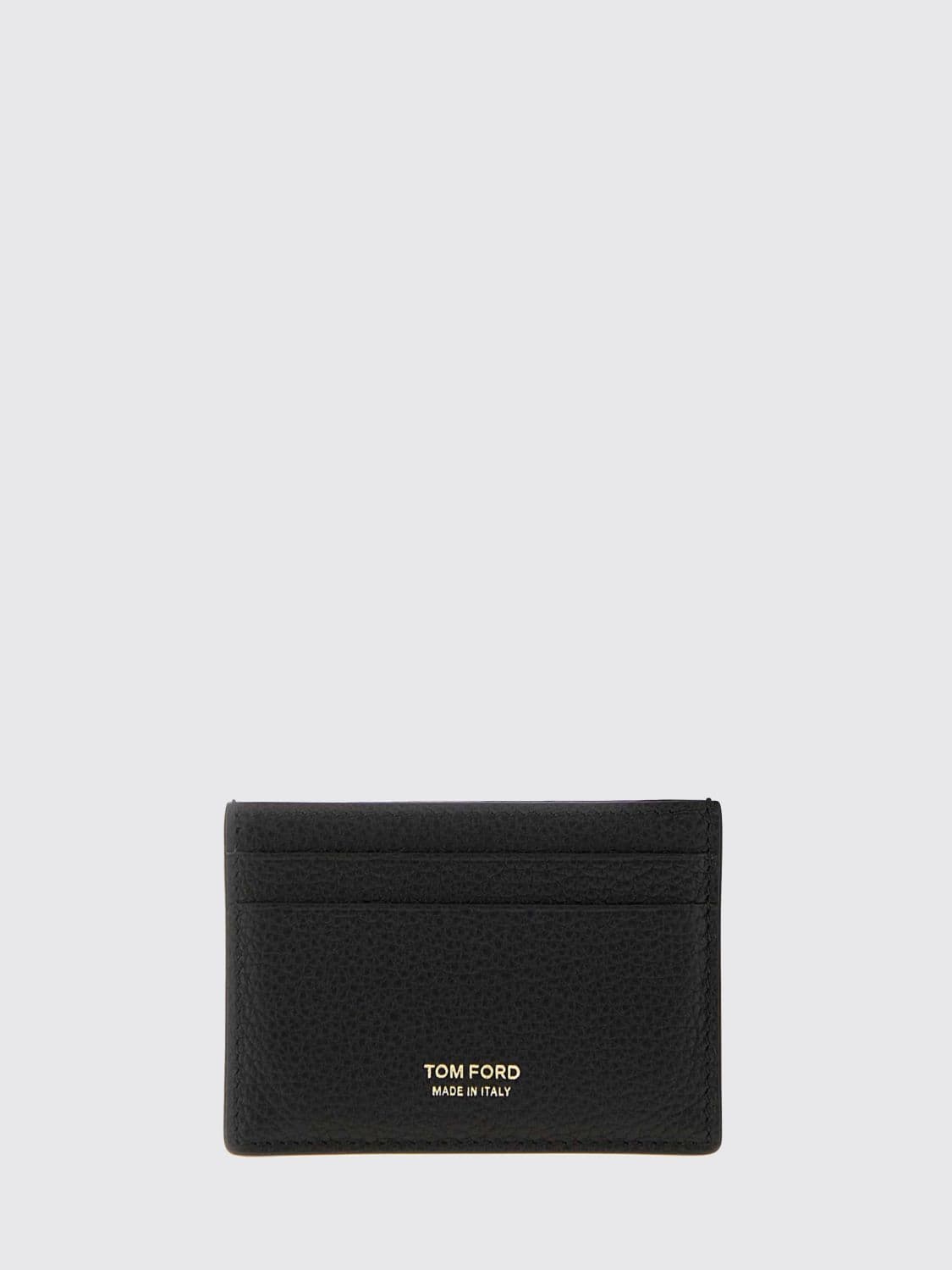 Tom Ford Grained Calfskin Leather Flat Card Holder with Logo Lettering
