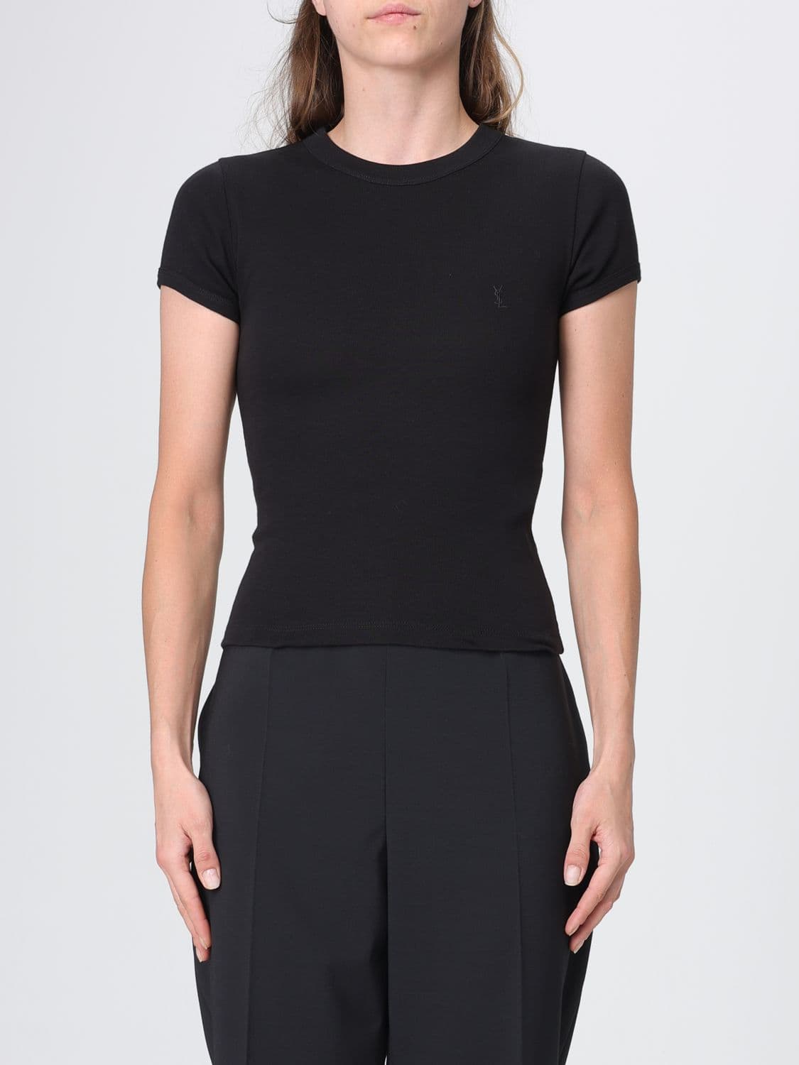 Saint Laurent Slim Fit Cotton T-Shirt with YSL Monogram