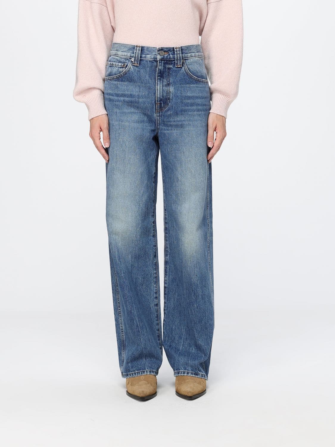 Khaite High-Waisted Five-Pocket Wide Leg Jeans in Cotton Denim