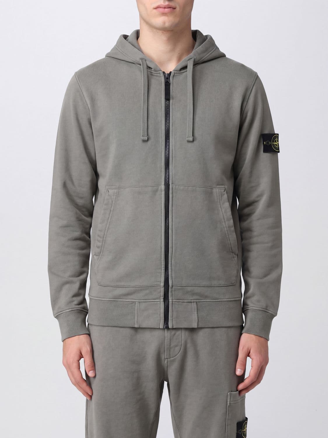Stone Island Organic Cotton Zip-Up Hoodie with Compass Logo Patch · XXL