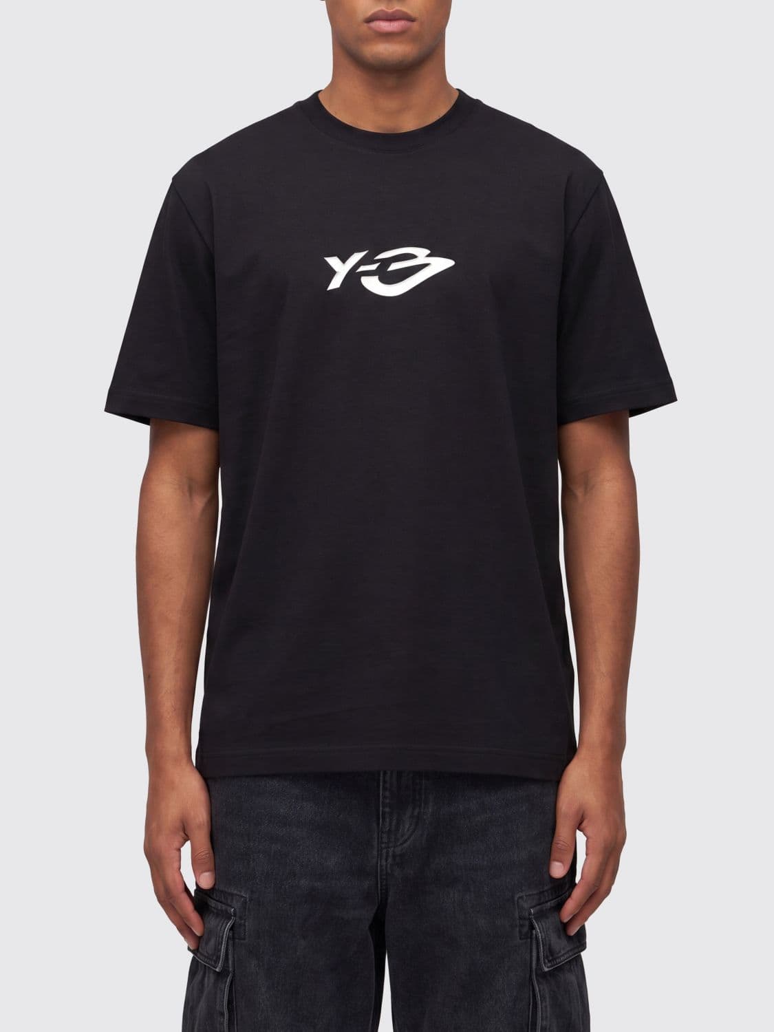 Y-3 Cotton Crewneck T-Shirt with Contrast Logo Print on the Back