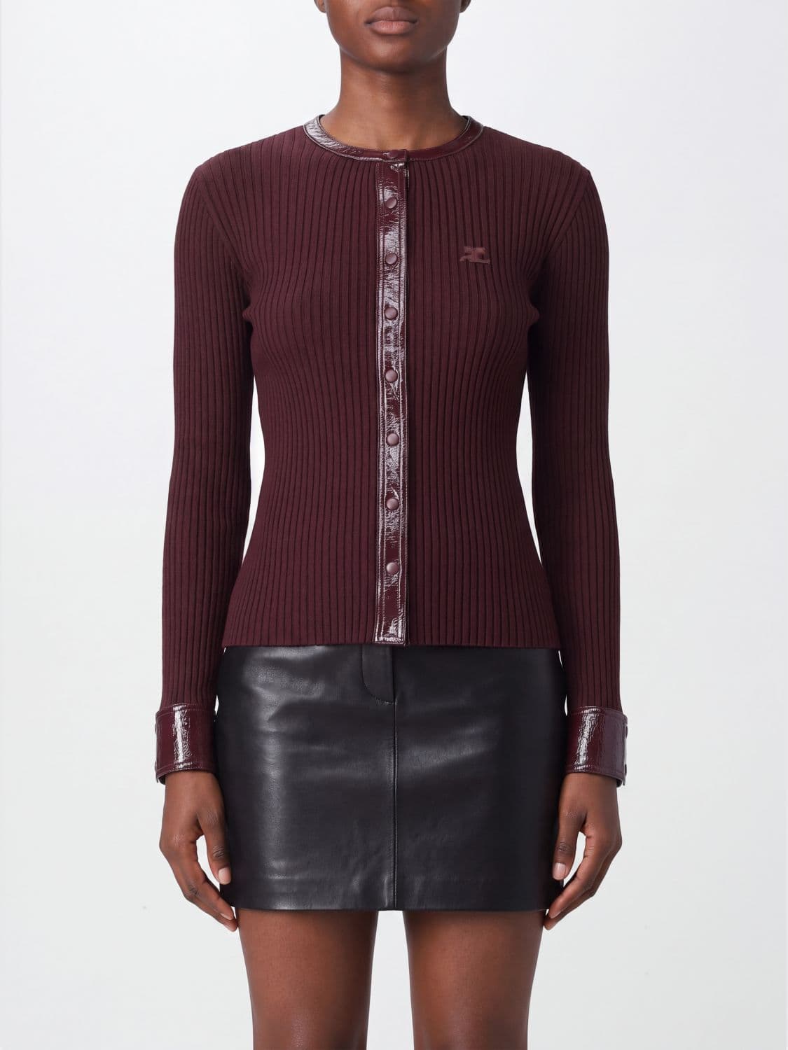Courrèges Slim Fit Ribbed Jersey Crewneck Cardigan