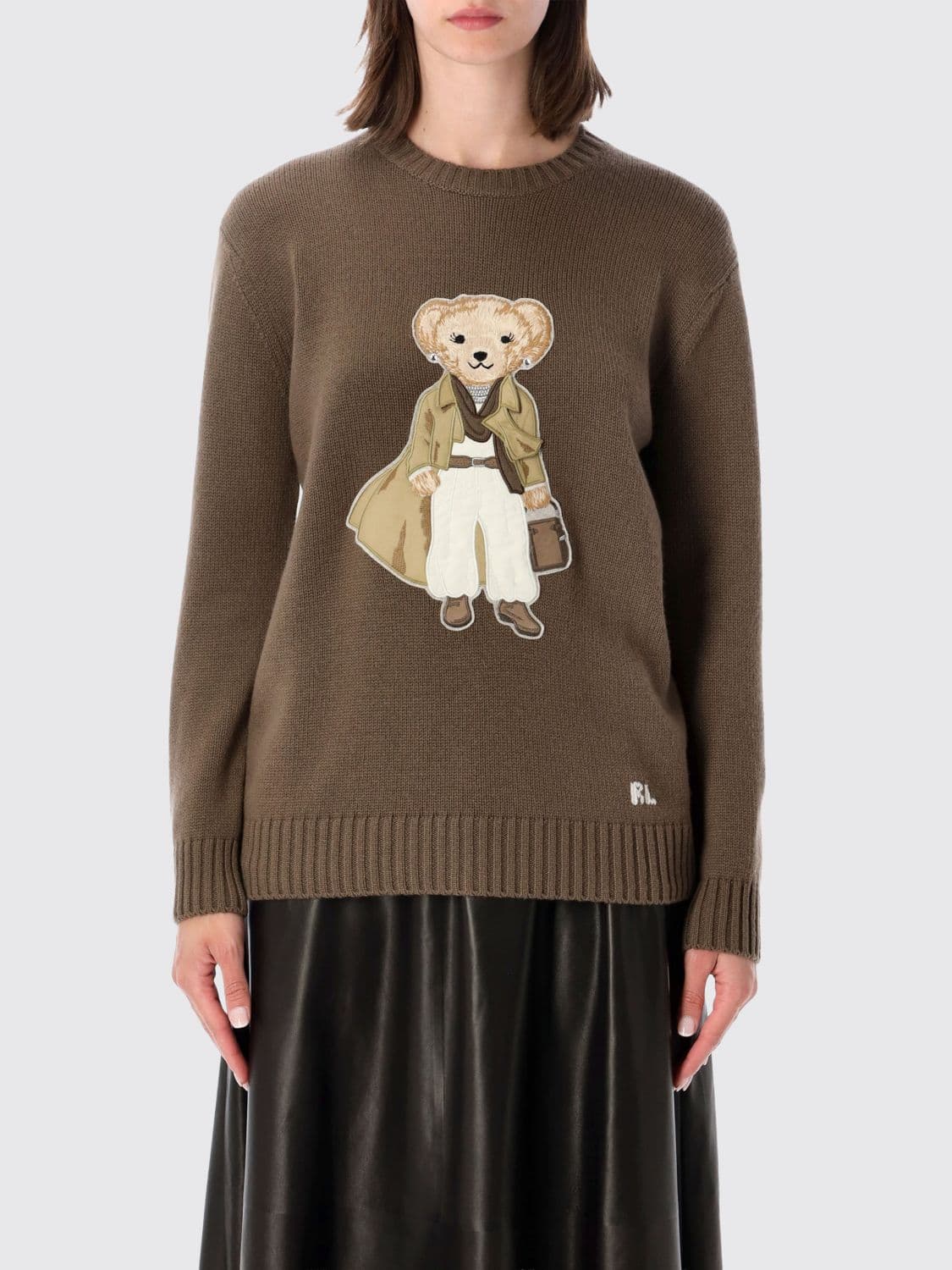 Ralph Lauren Contrast Teddy Bear Print Cashmere Crewneck Jumper