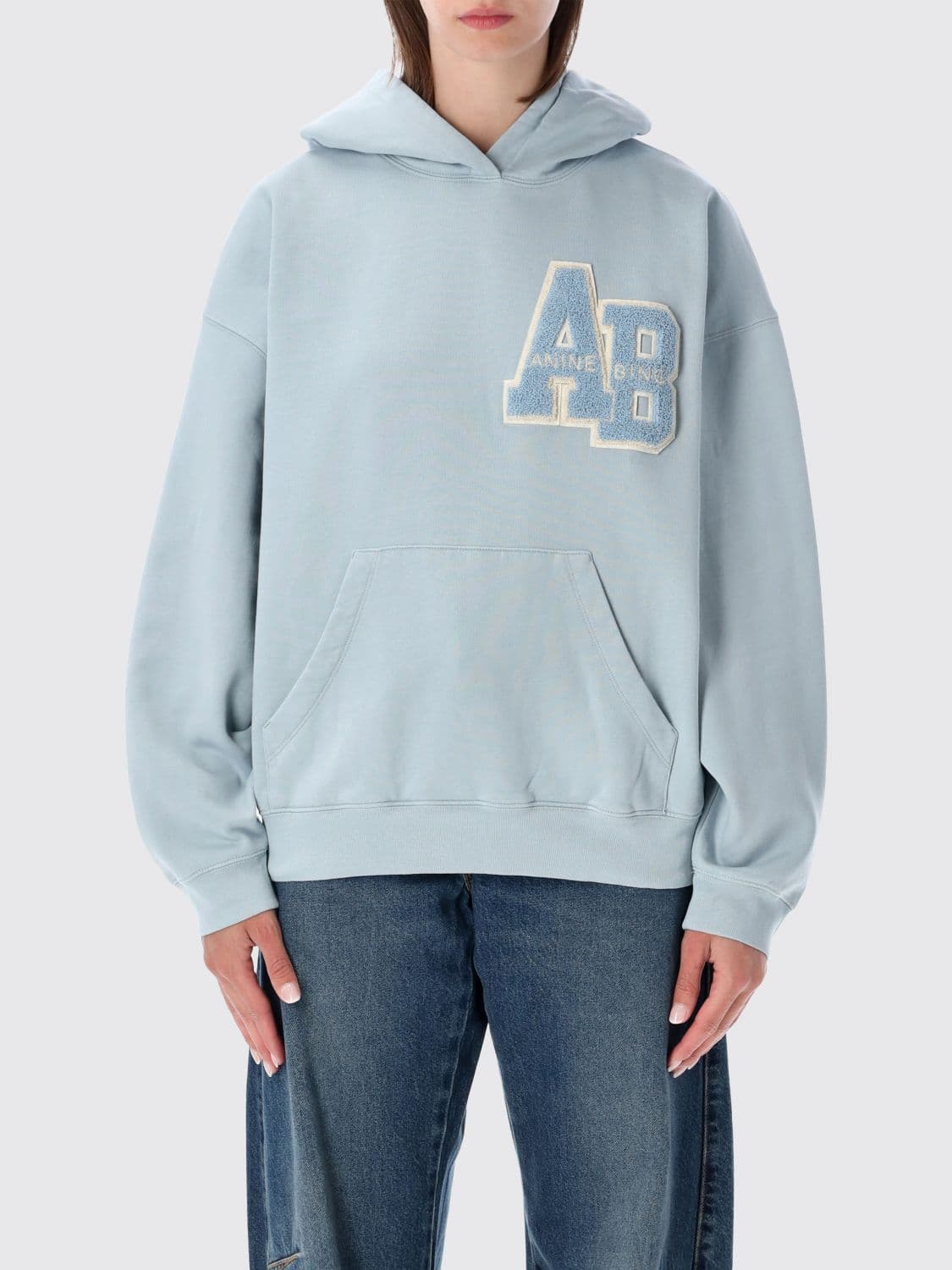 Anine Bing Relaxed Fit Cotton Hoodie with Monogram Patch