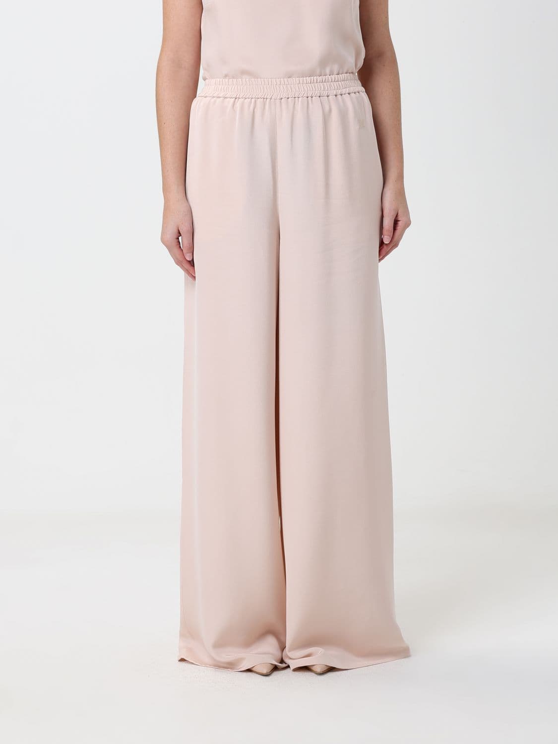 Max Mara Volontà High-Waisted Silk Palazzo Trousers with Elastic Waist