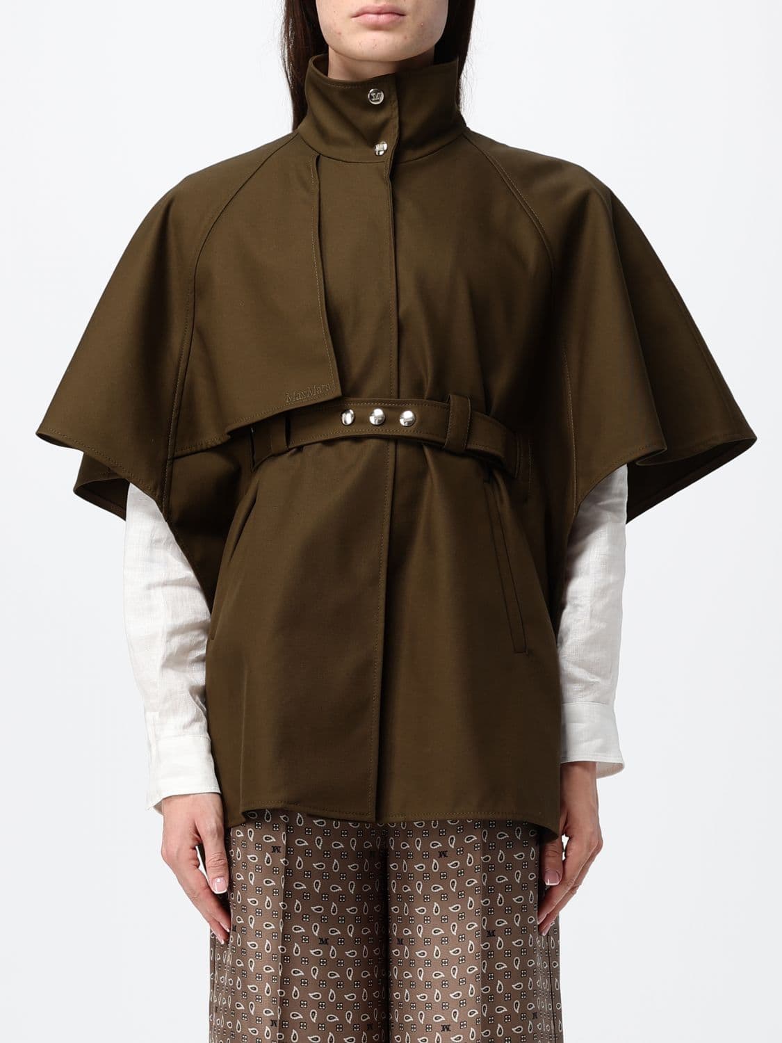 Max Mara Cropped Cotton Cape with a High Neck and an Adjustable Belt