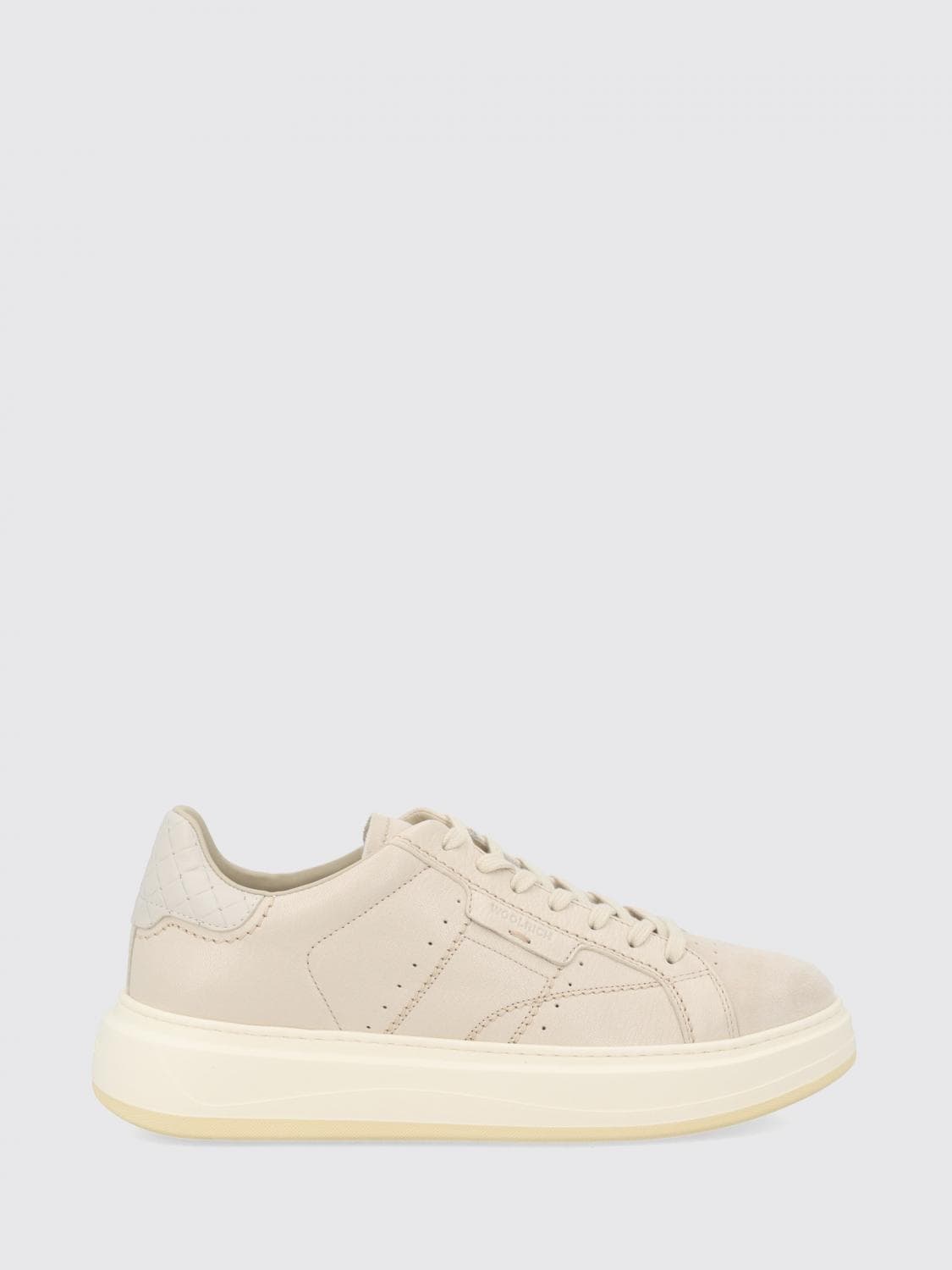 Woolrich Smooth Leather Low Top Trainers with Printed Logo and Padded Ankle