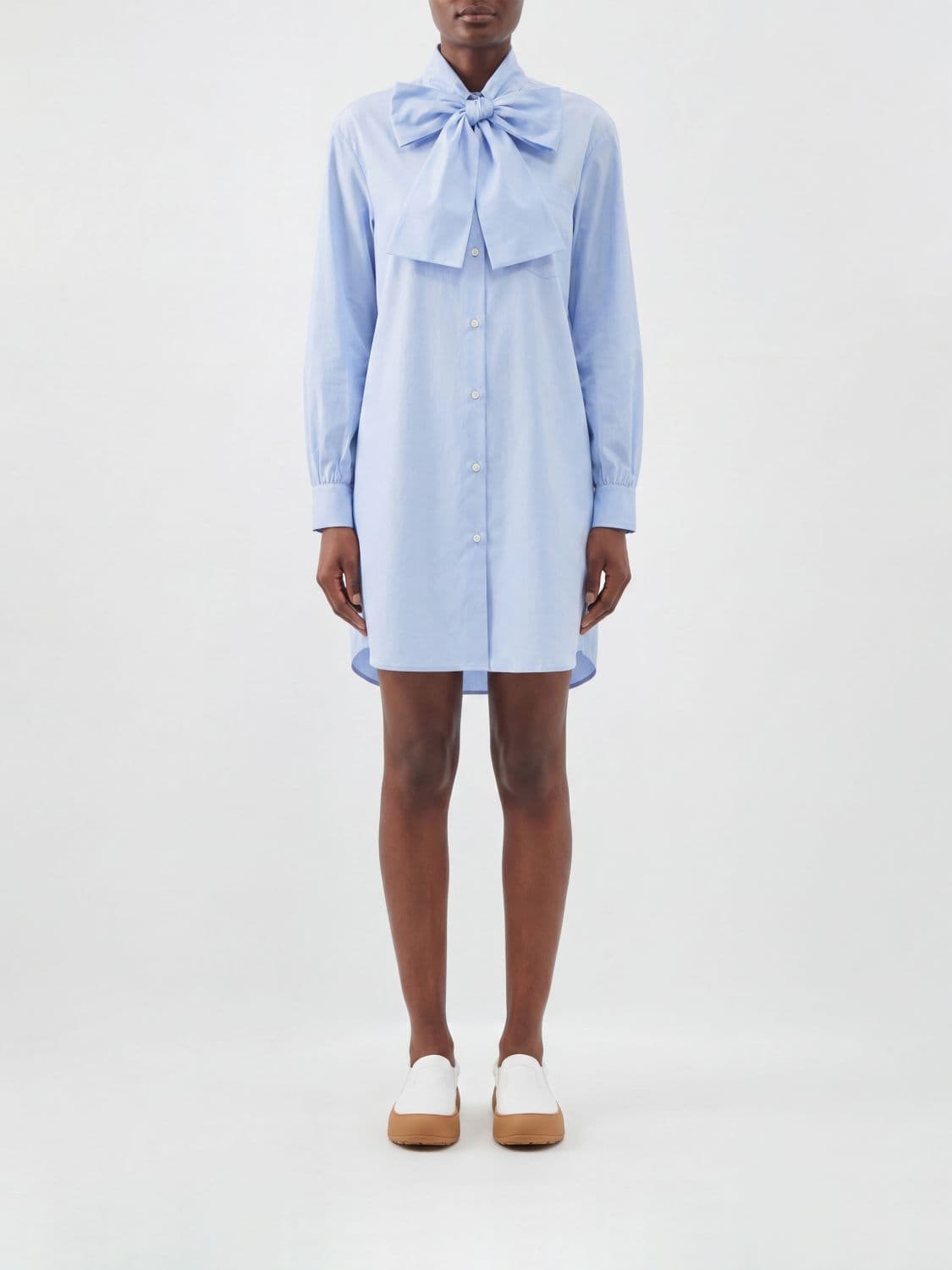 Moschino Couture Cotton Mini Chemisier Dress with Pussy-Bow Collar