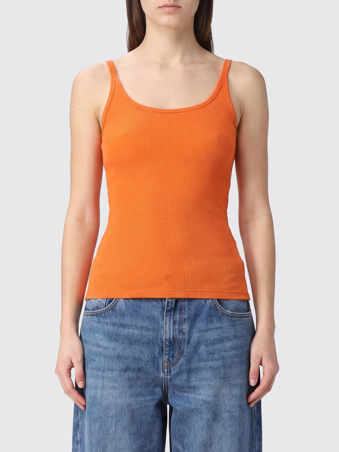 Msgm Slim Fit Viscose Top with Thin Straps and Round Neck