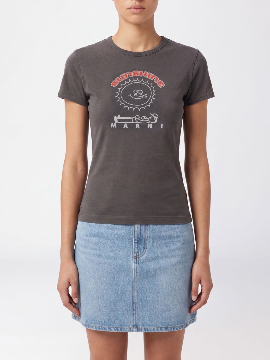 Marni Slim Fit Cotton T-Shirt with Contrasting Logo Print