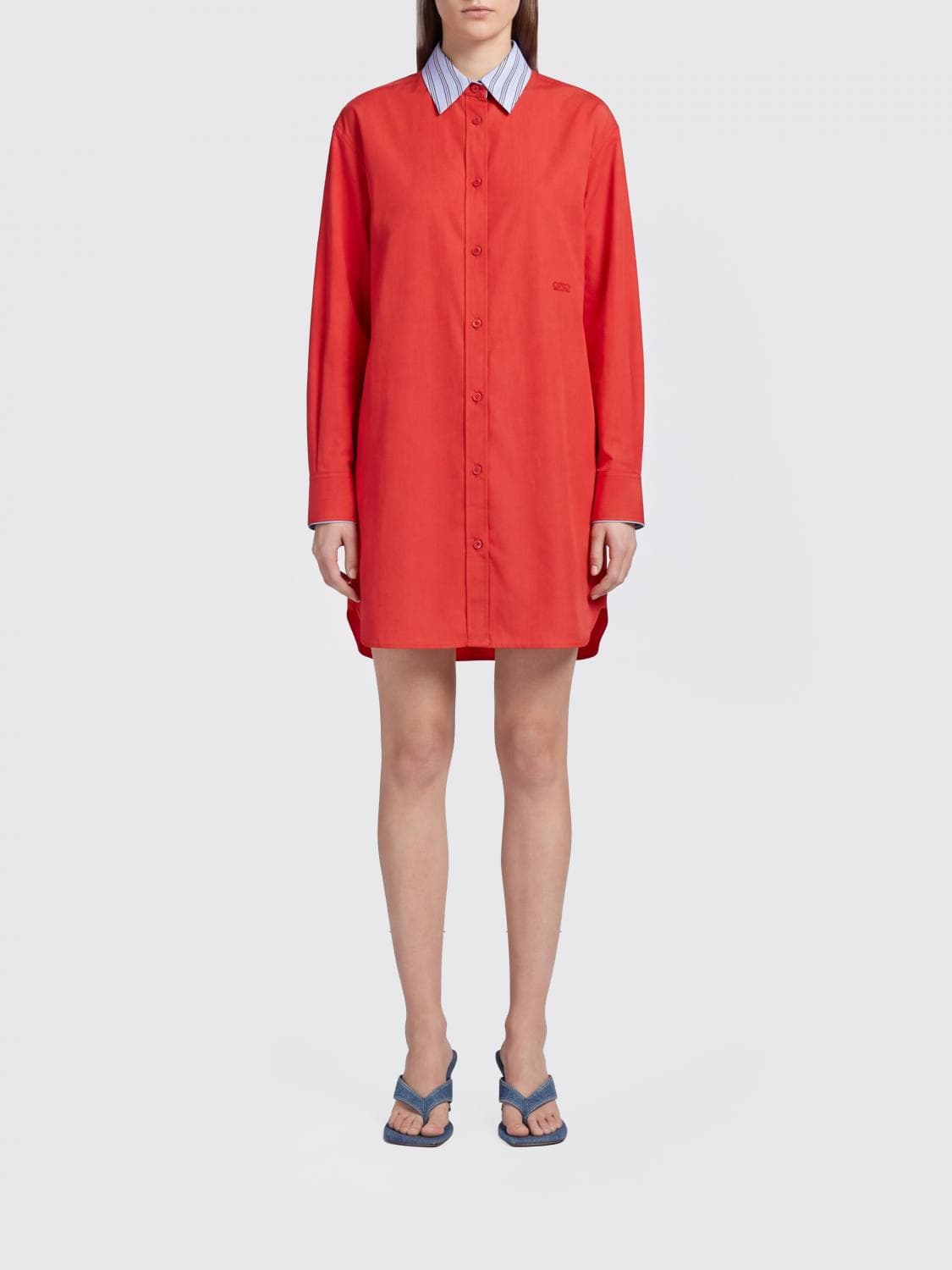 Loewe Long-Sleeve Cotton Mini Shirt Dress with Embroidered Logo