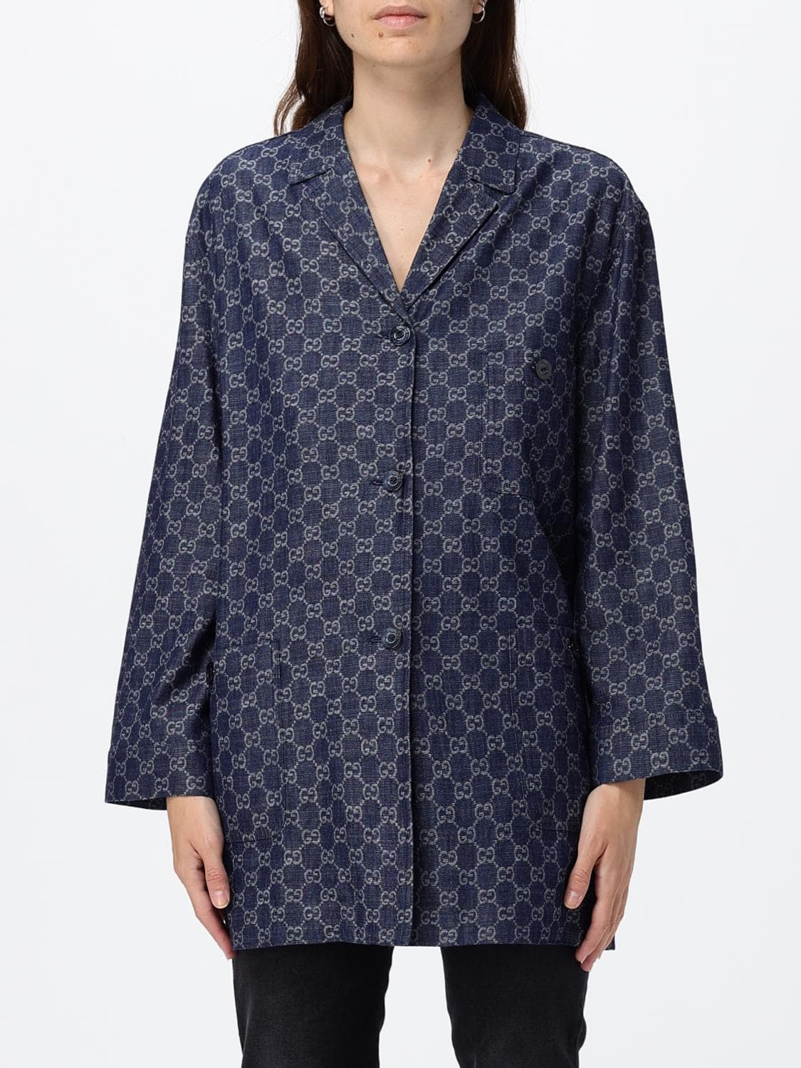 Gucci All-Over GG Monogram Denim Shirt Jacket in a Relaxed Fit
