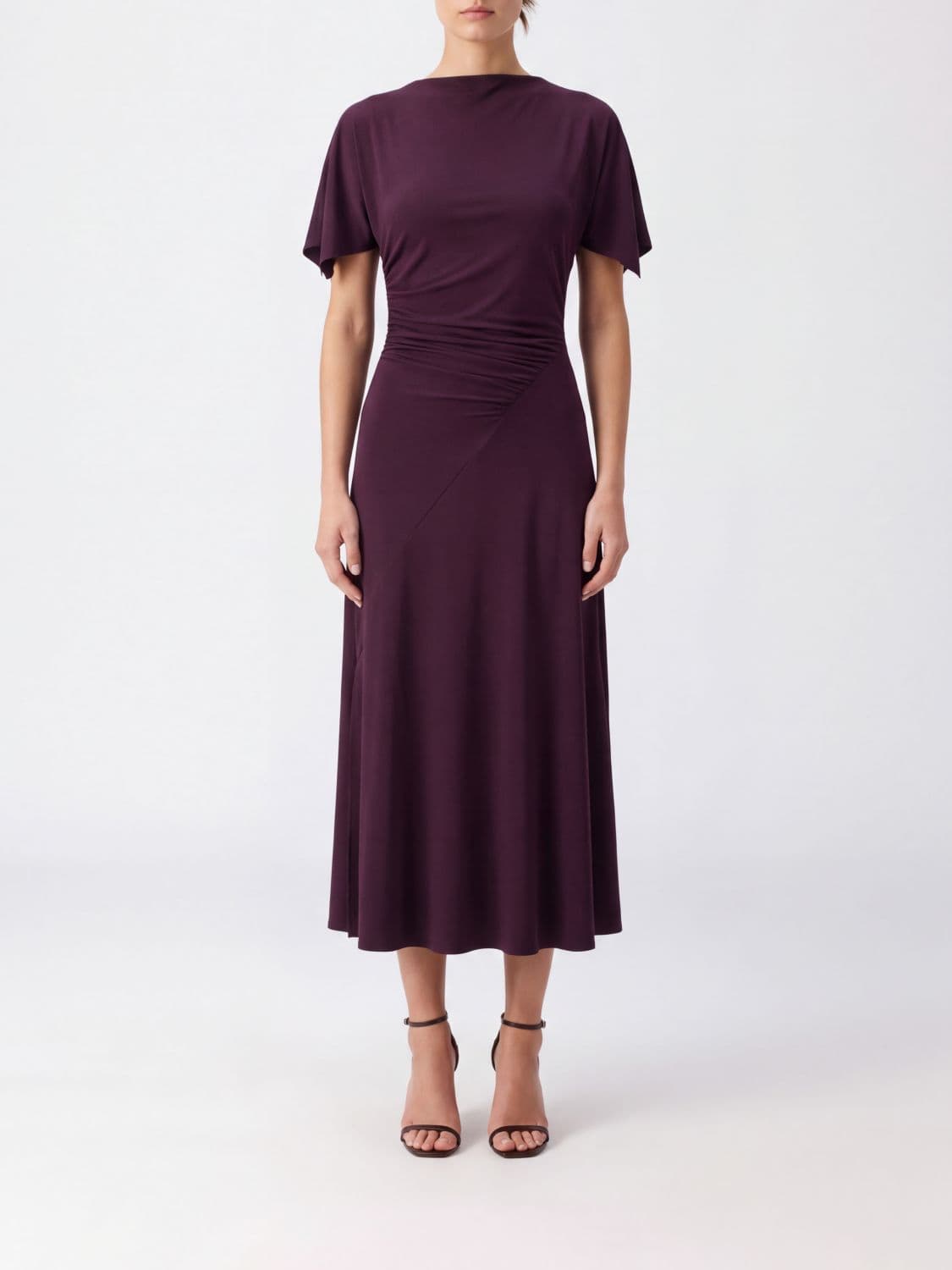 Victoria Victoria Beckham Blousey Stretch-Jersey Short-Sleeved Midi Sheath Dress