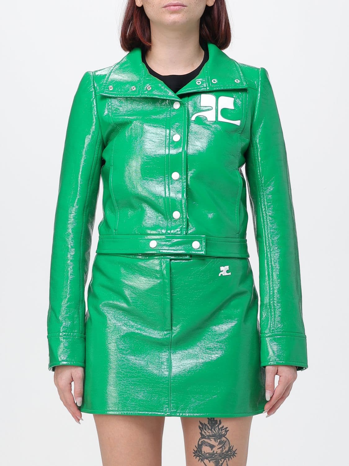 Courrèges Contrast-Logo Cropped Faux Leather Jacket · 36