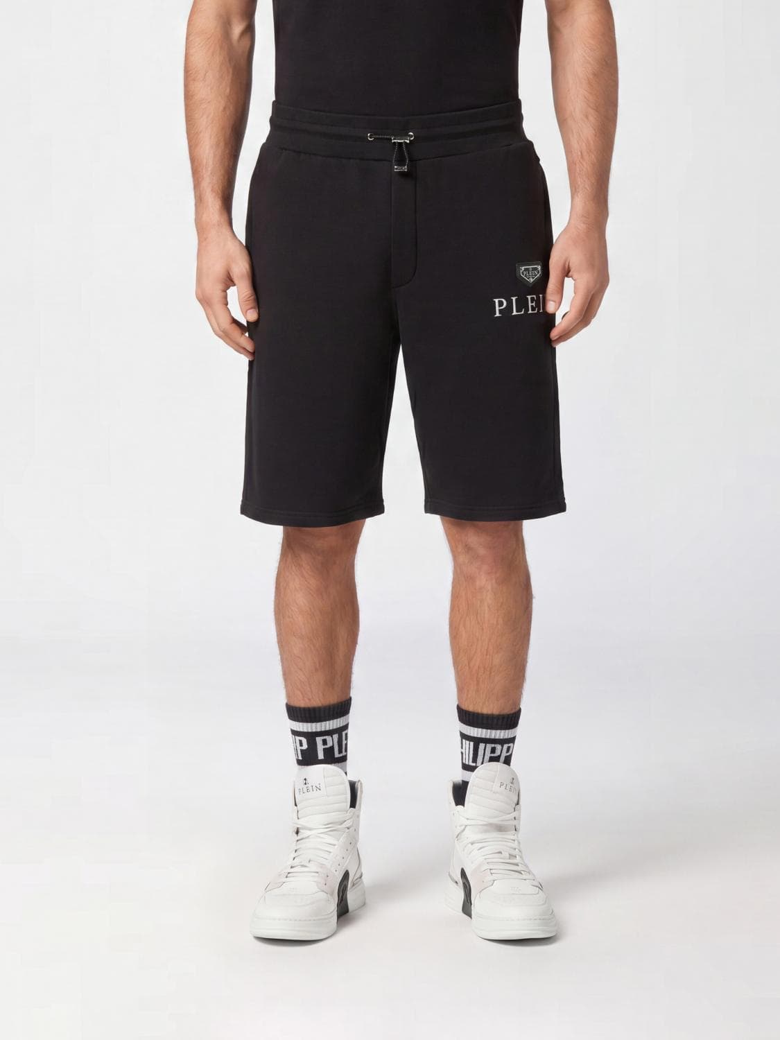 Philipp Plein Jersey Jogging Shorts with Drawstring and Contrasting Logo